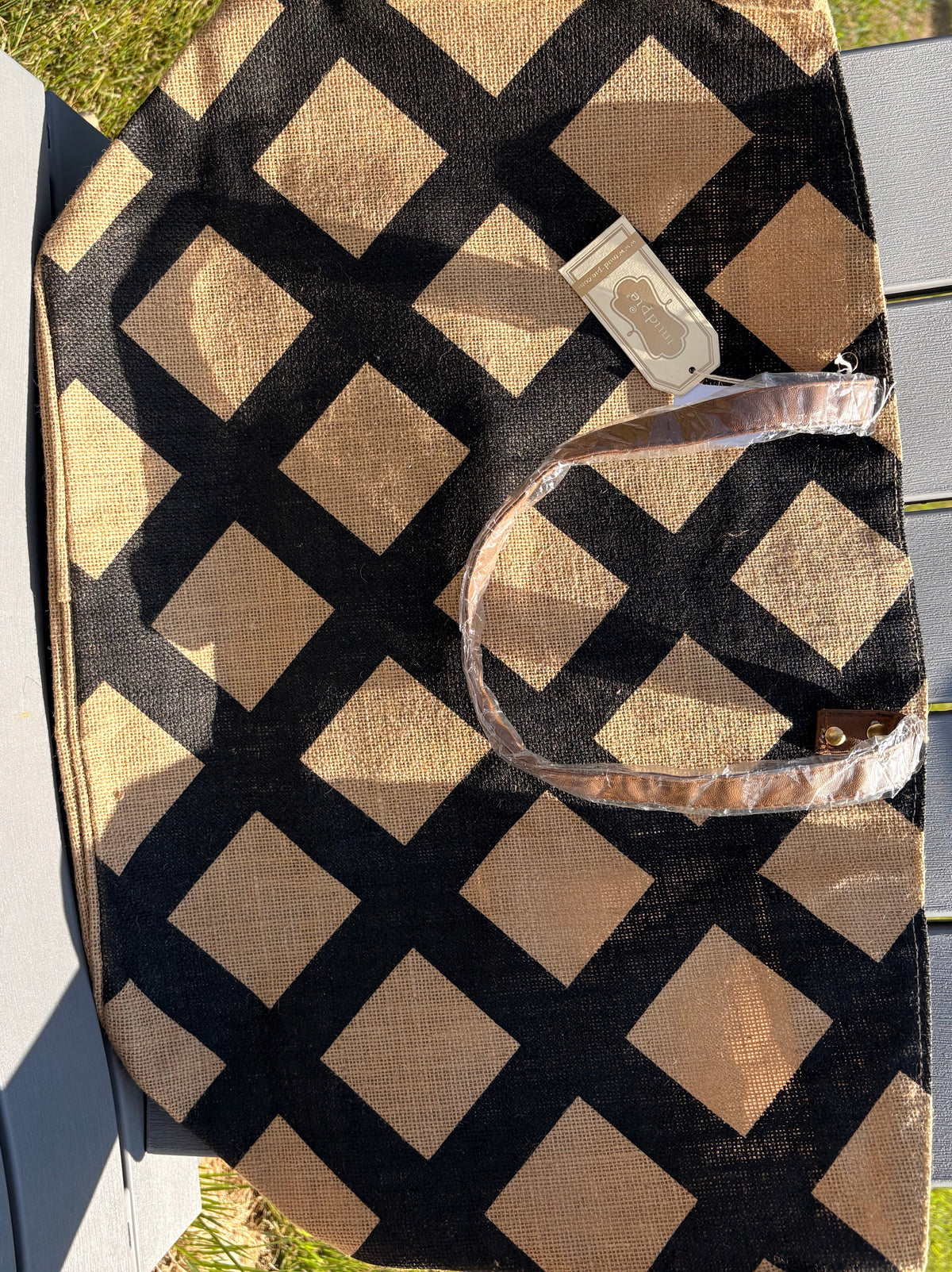Mud Pie Jute Tote Bag with Diamond Pattern