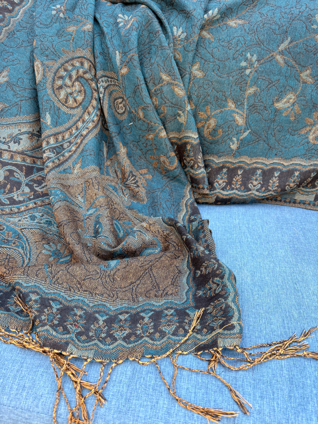 Peacock Blue and Paisley Scarf