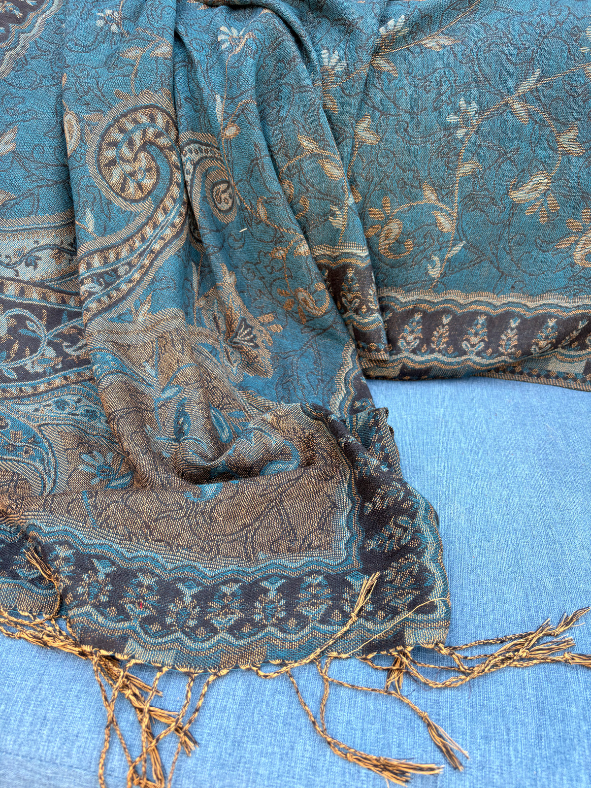 Peacock Blue and Paisley Scarf