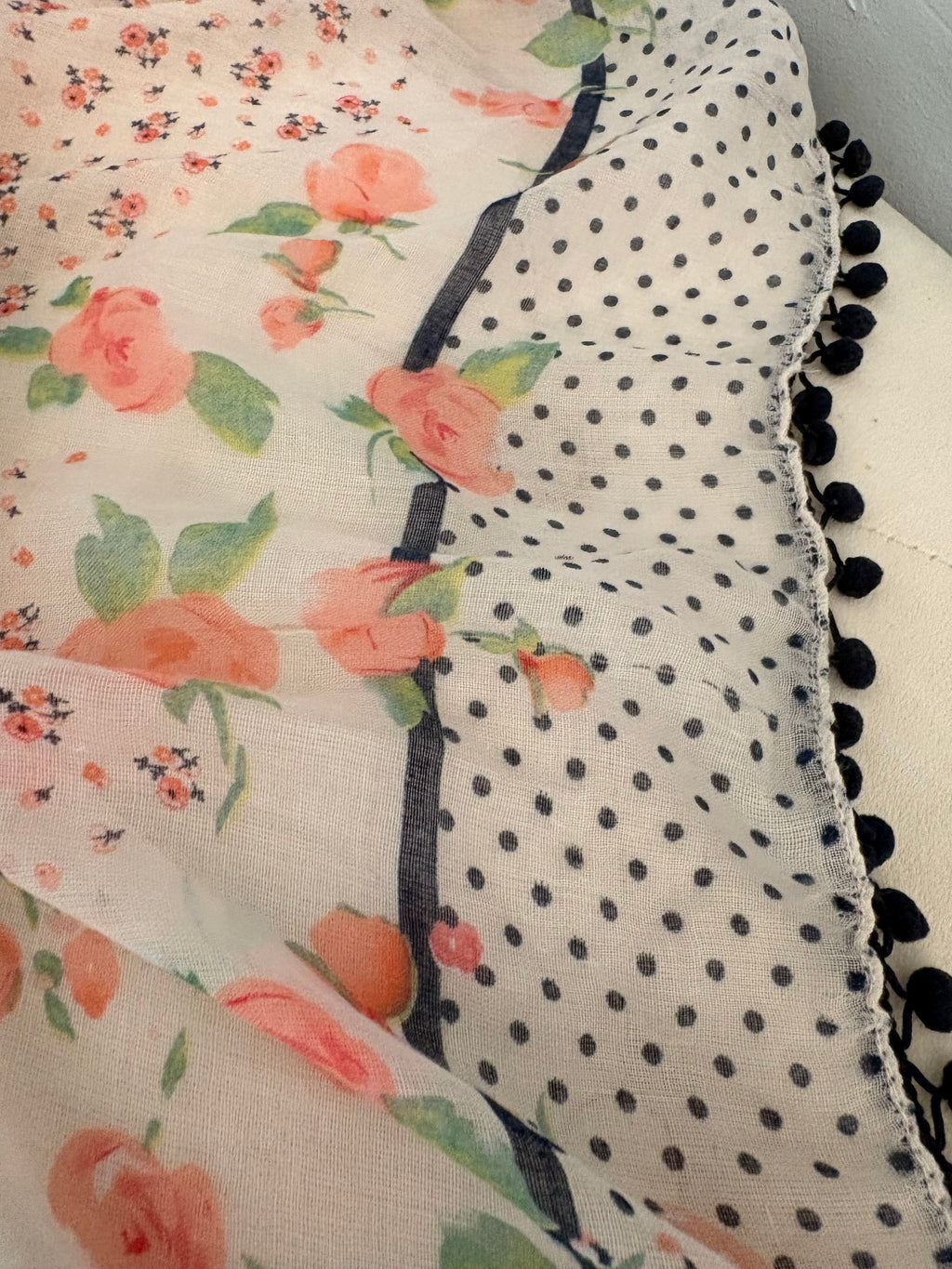 White and Floral Print Scarf