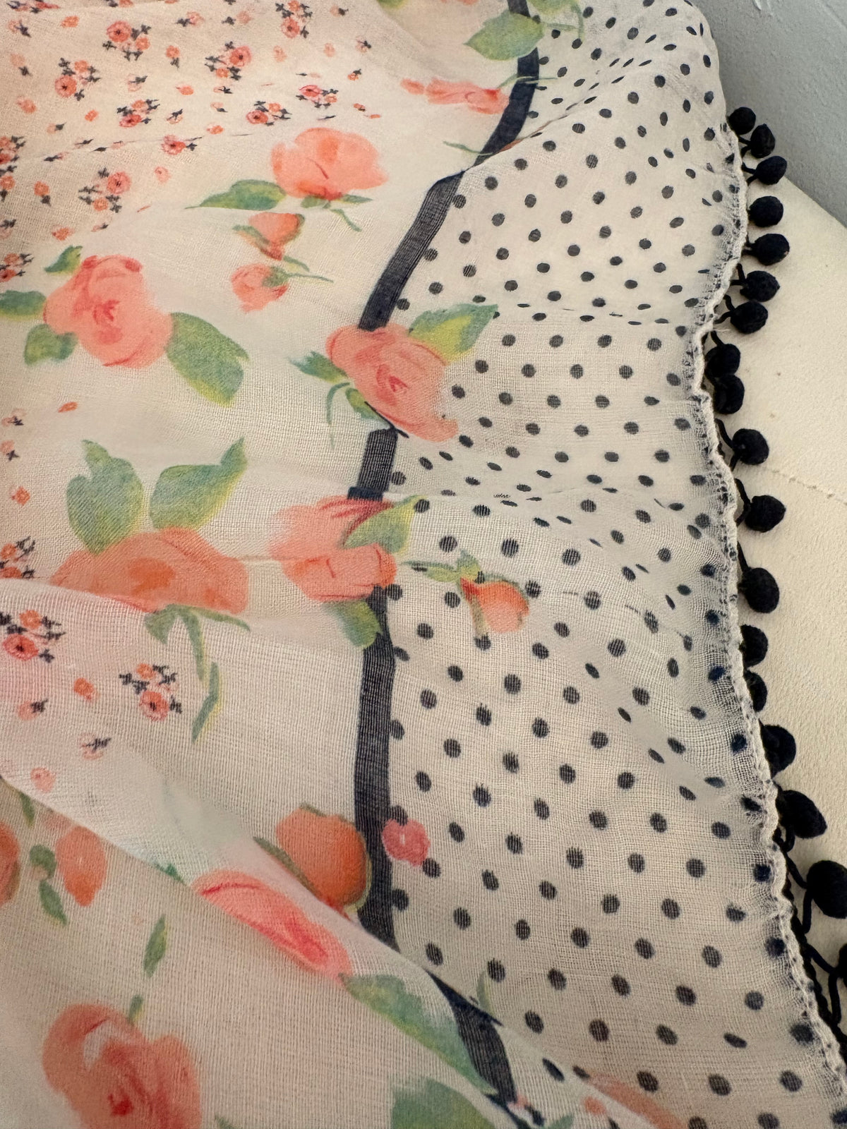 White and Floral Print Scarf