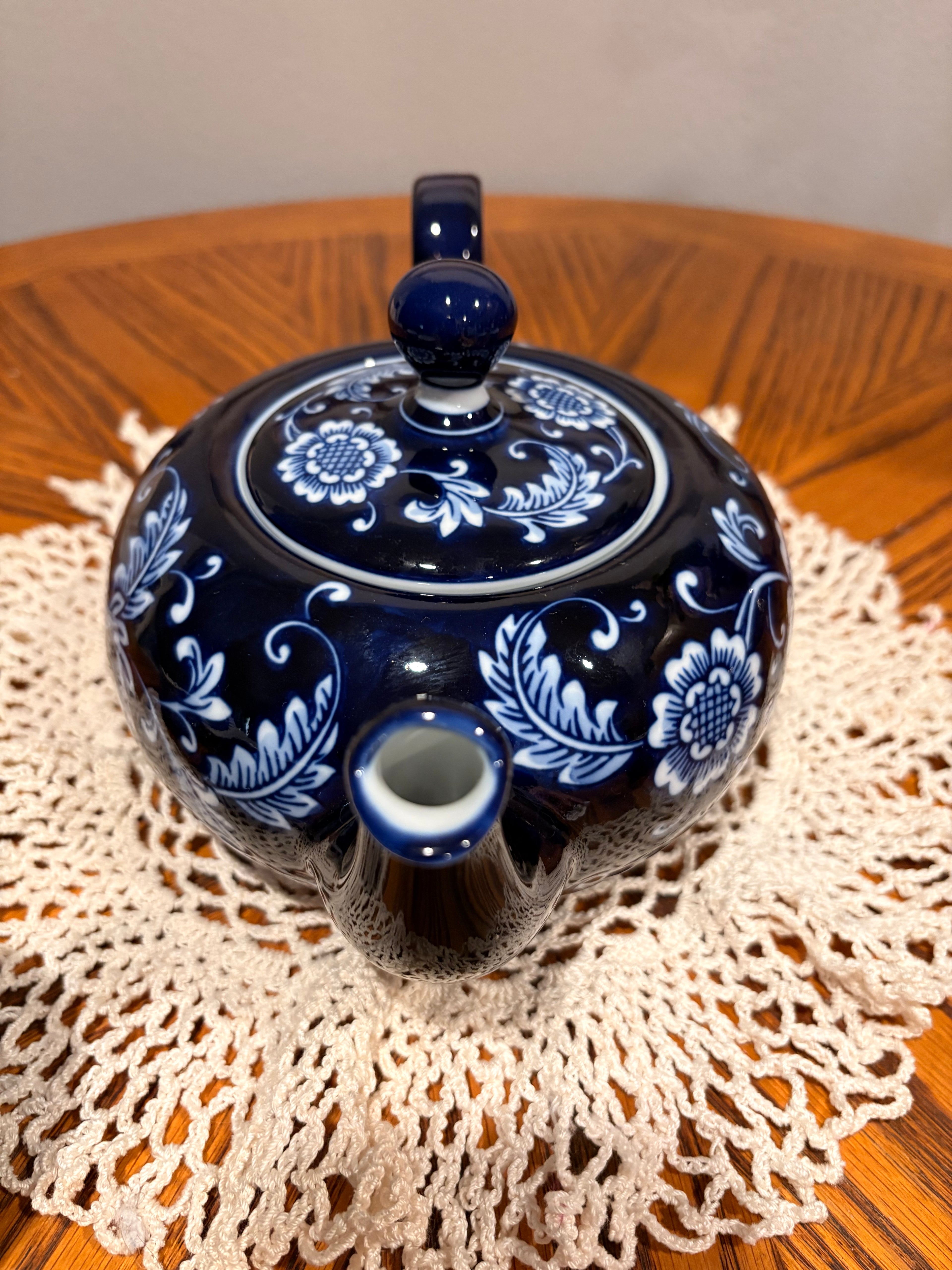 Pier 1 Mandarin Tea Set — Dark Blue & White Floral