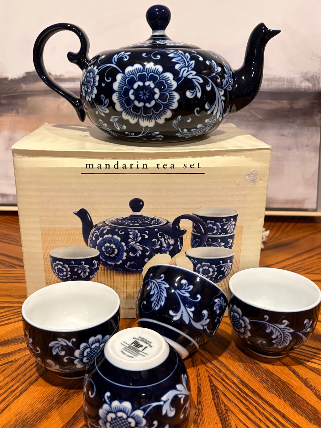 Pier 1 Mandarin Tea Set — Dark Blue & White Floral