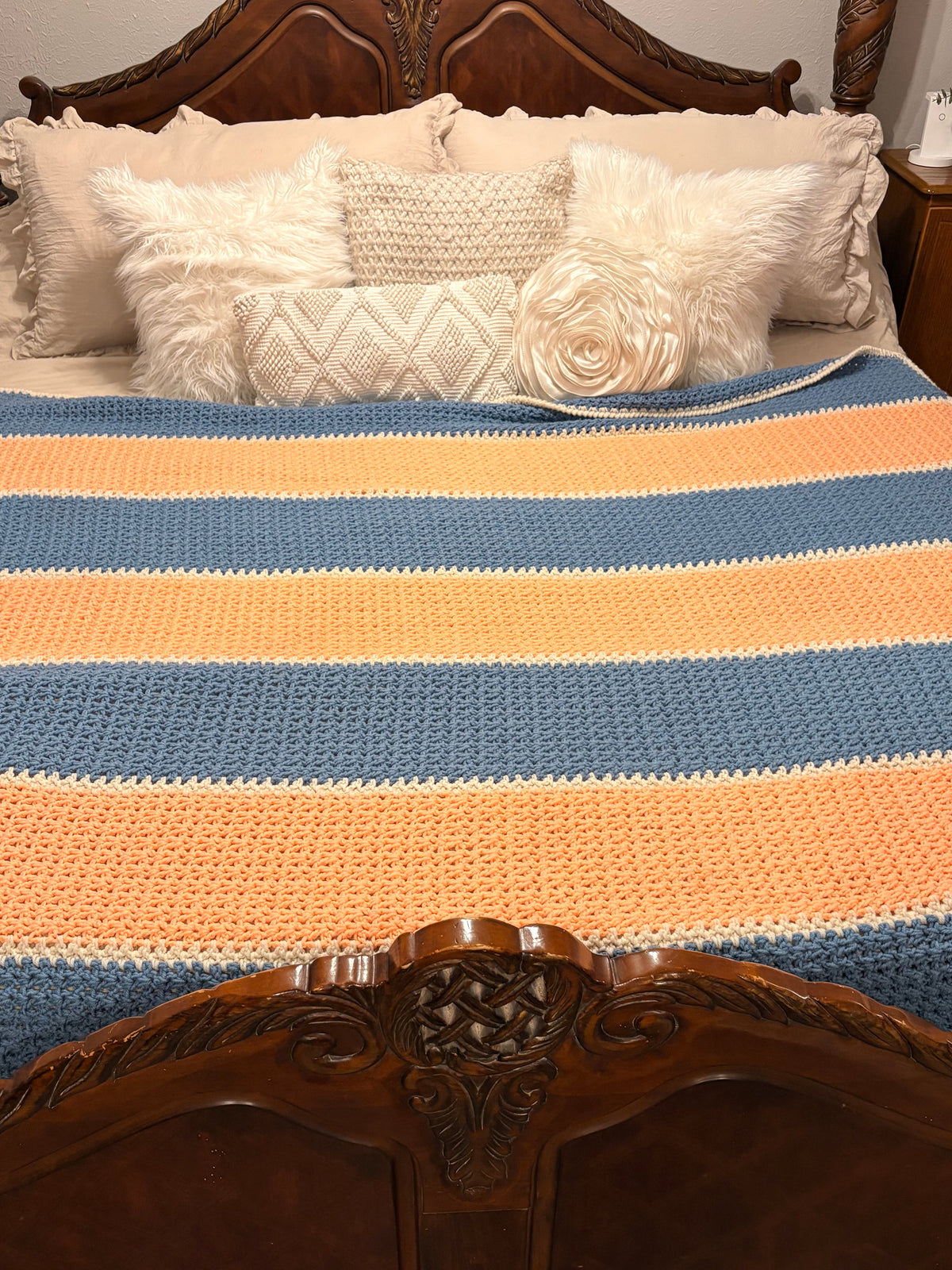 Vintage Pink and Blue Crochet Blanket