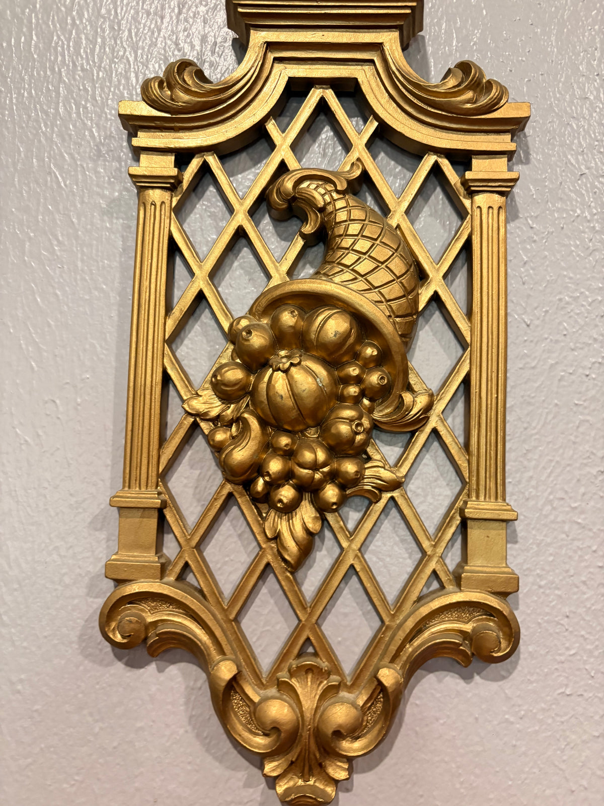 Vintage 1970s Gold Hollywood Regency Lattice Wall Plaques