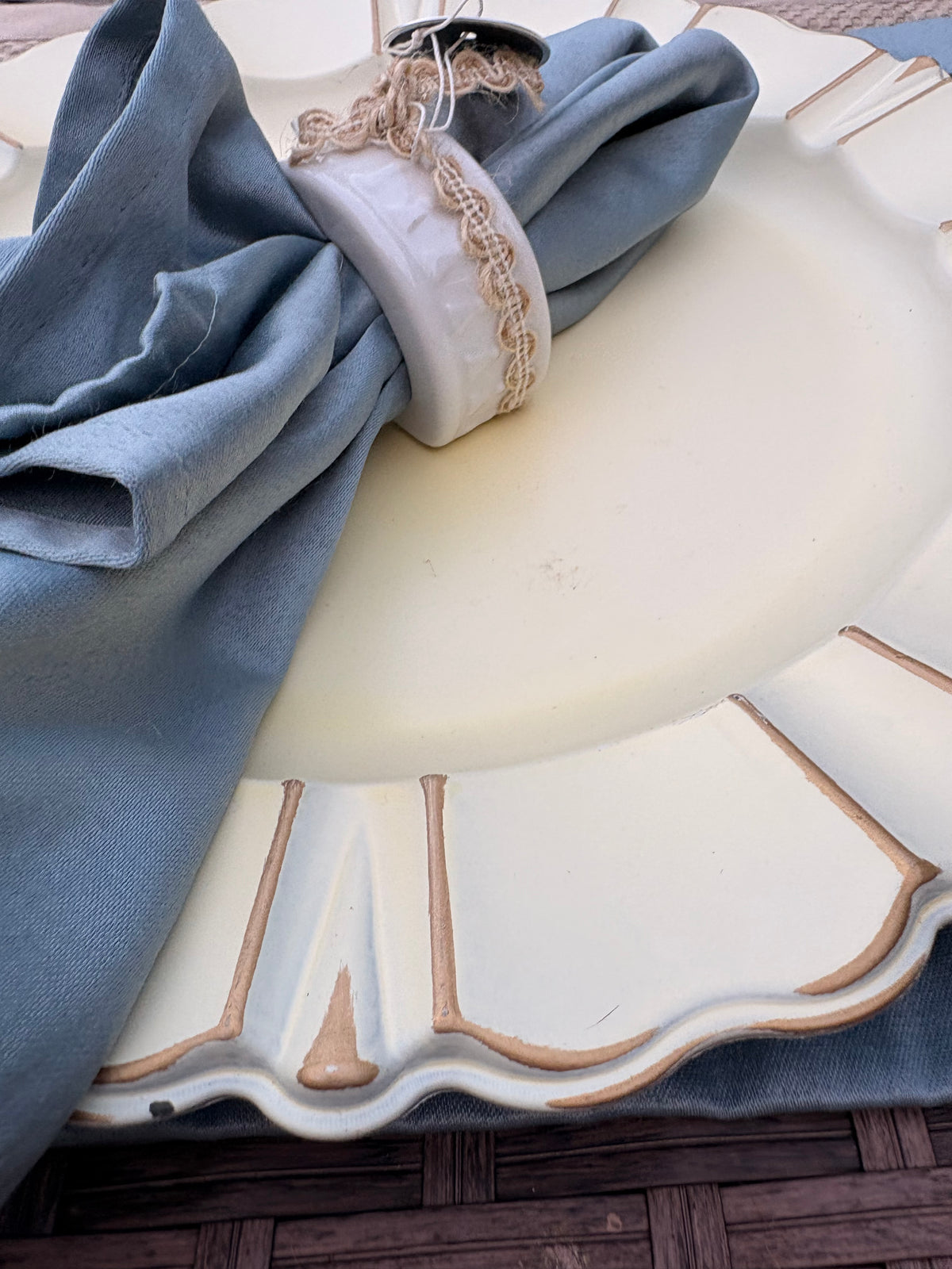 Pier 1 Cream and Gold Scalloped Charger Plates, Set of 2