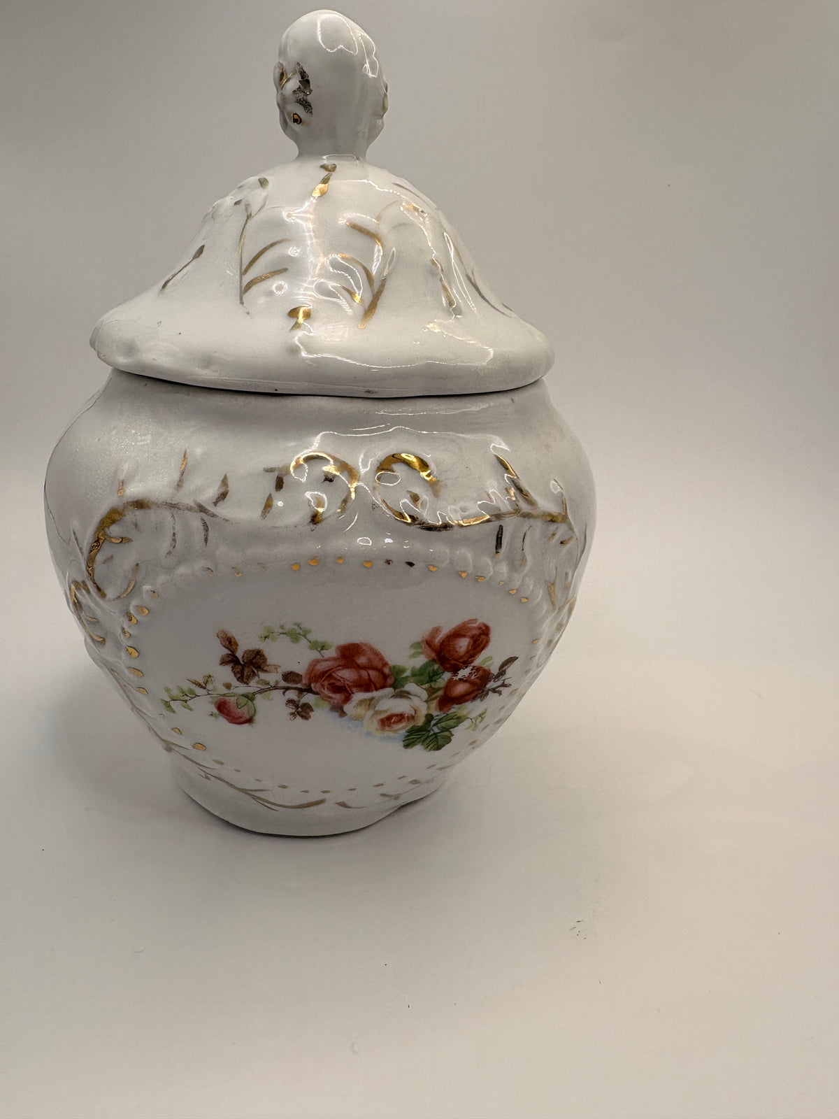 Porcelain Floral Gold Gilded Lidded Container