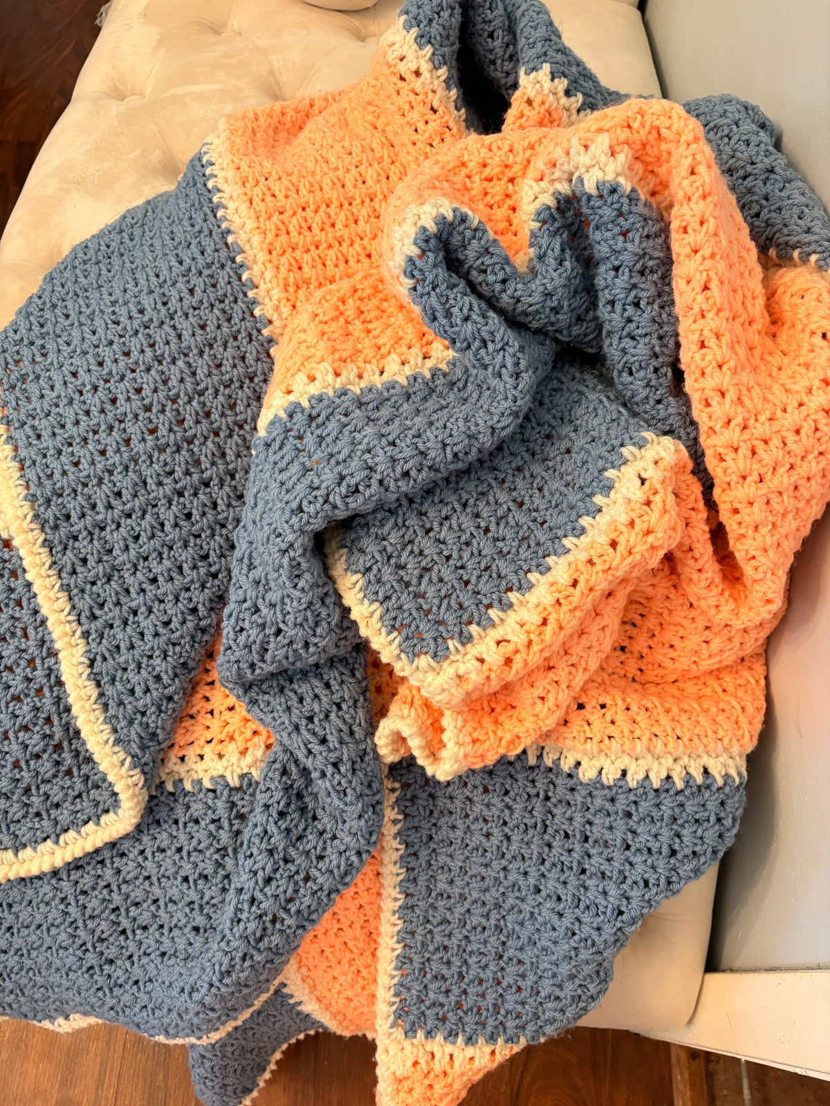 Vintage Pink and Blue Crochet Blanket