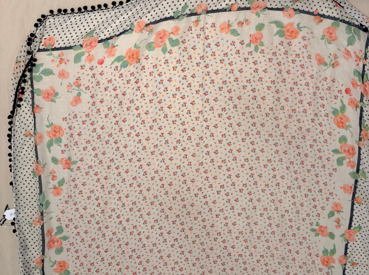 White and Floral Print Scarf