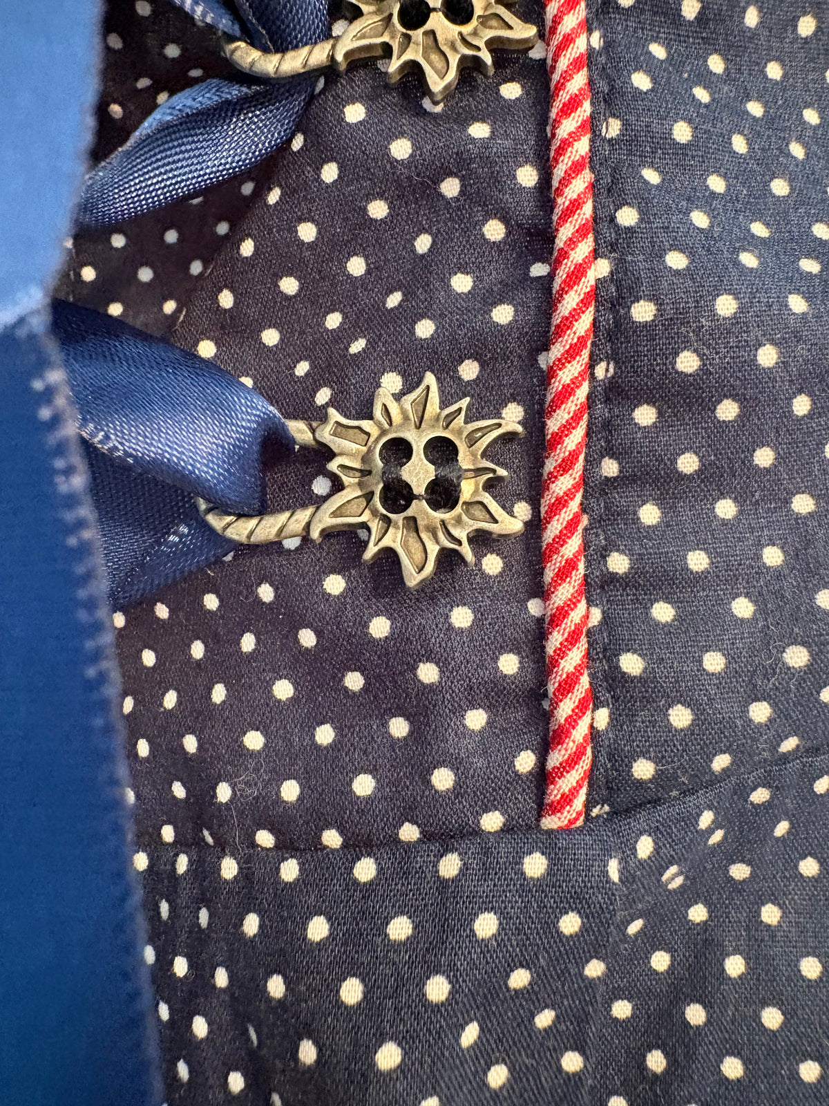 Vintage Hiziti German Dirndl Dress — Blue with White Polka Dots