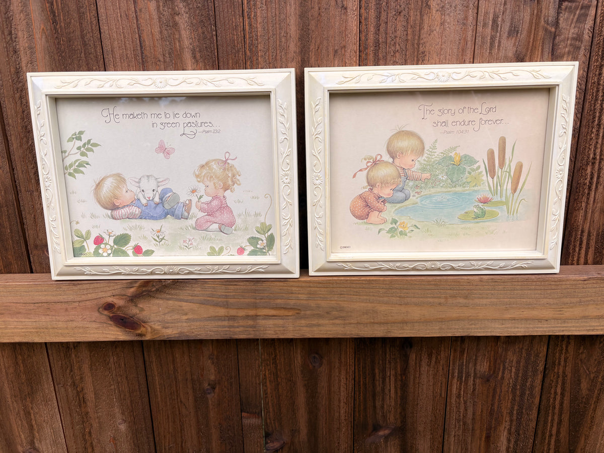 Set of 2 Homco Framed Children & Bible Verse Prints — 1980s