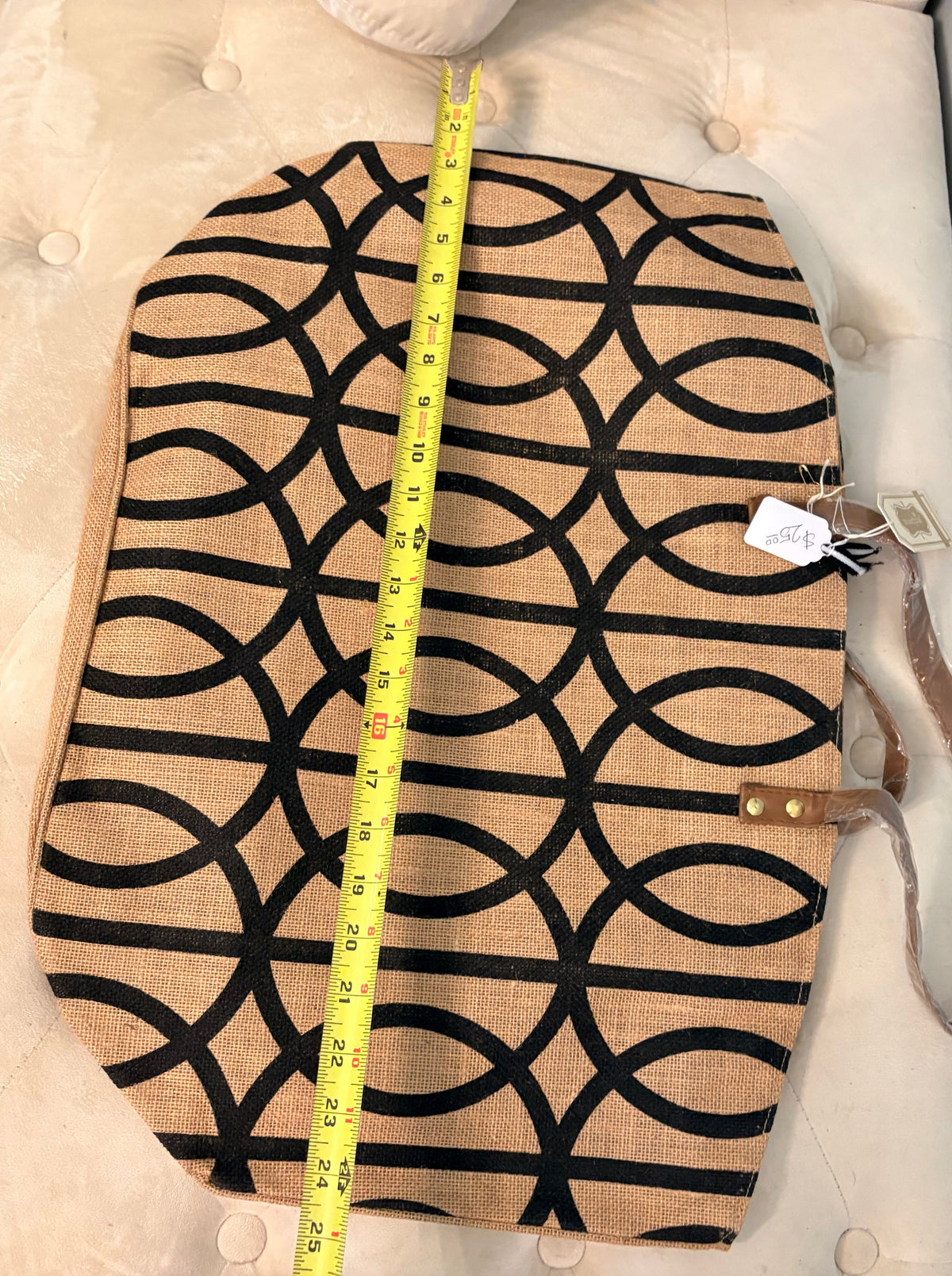 Mud Pie Jute Black Lattice Tote Bag