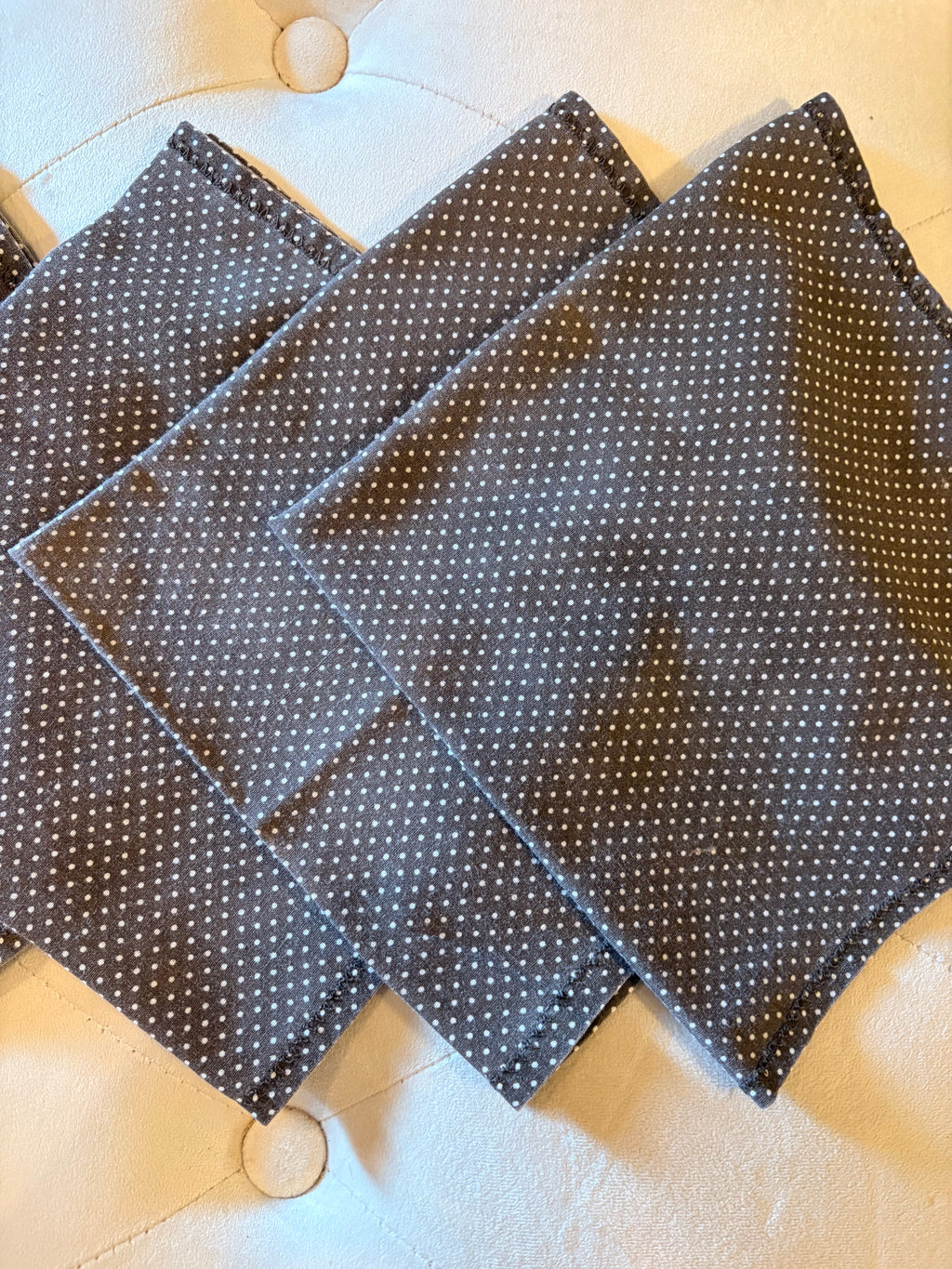 Vintage Brown & White Polka Dot Dinner Napkins – Set of 6