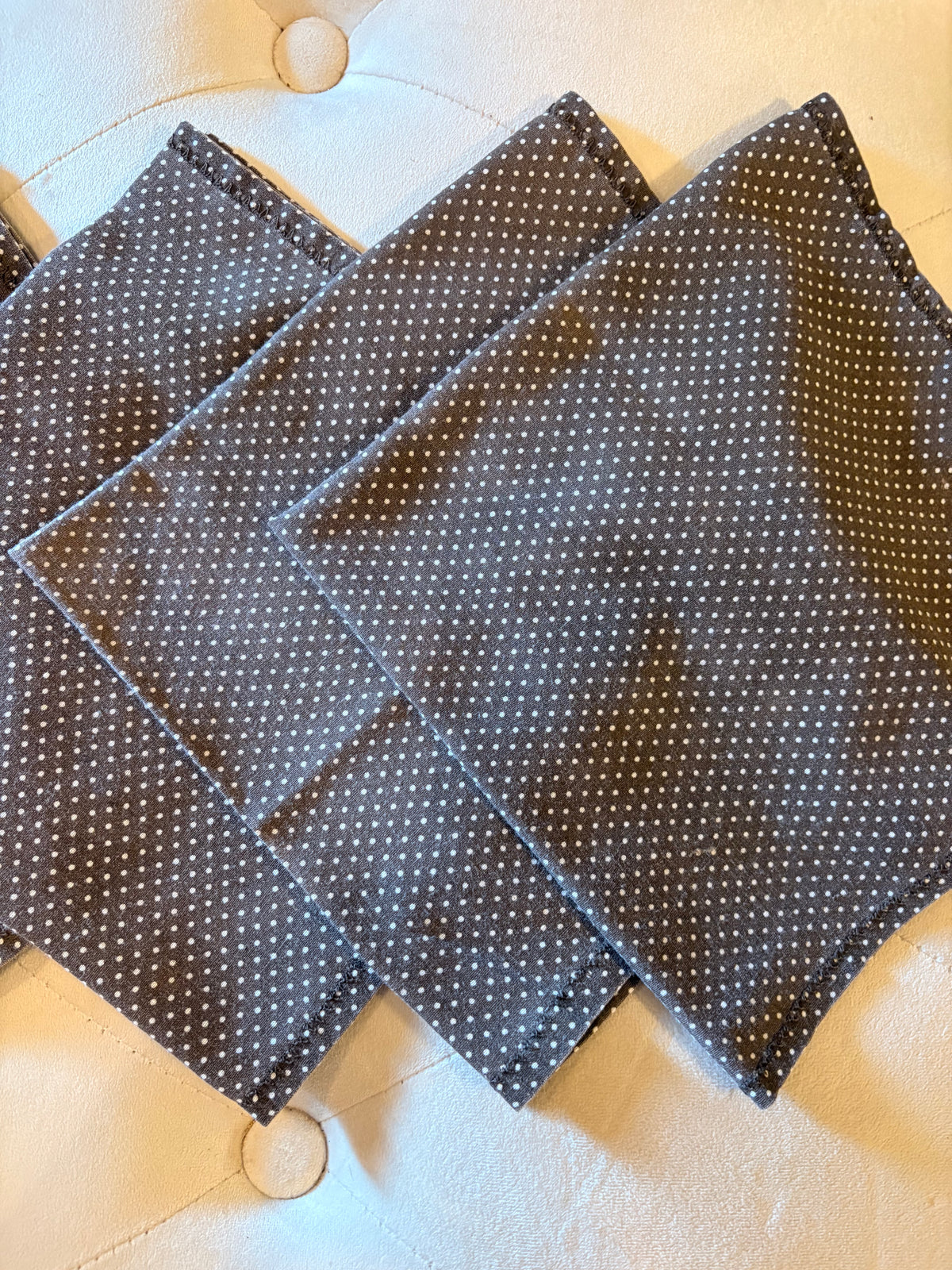 Vintage Brown & White Polka Dot Dinner Napkins – Set of 6