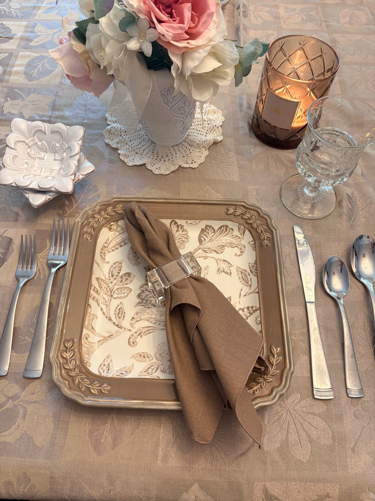 Vintage Mocha Cloth Napkins, Set of 8