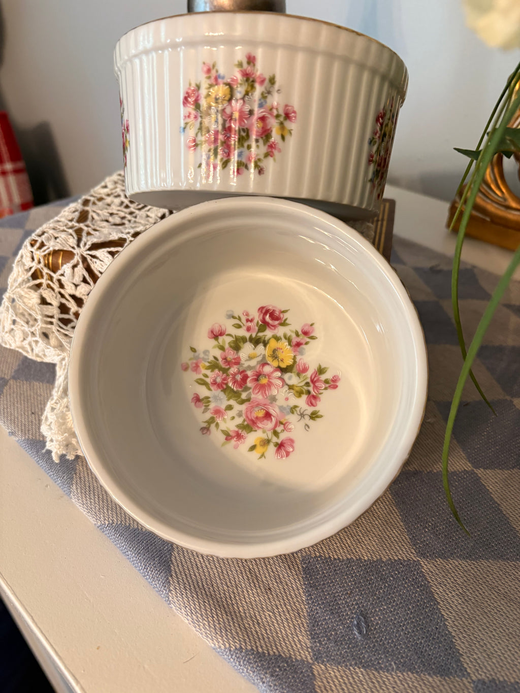 Vintage "Floral Bouquet" Porcelain Ramekins, Set of 2