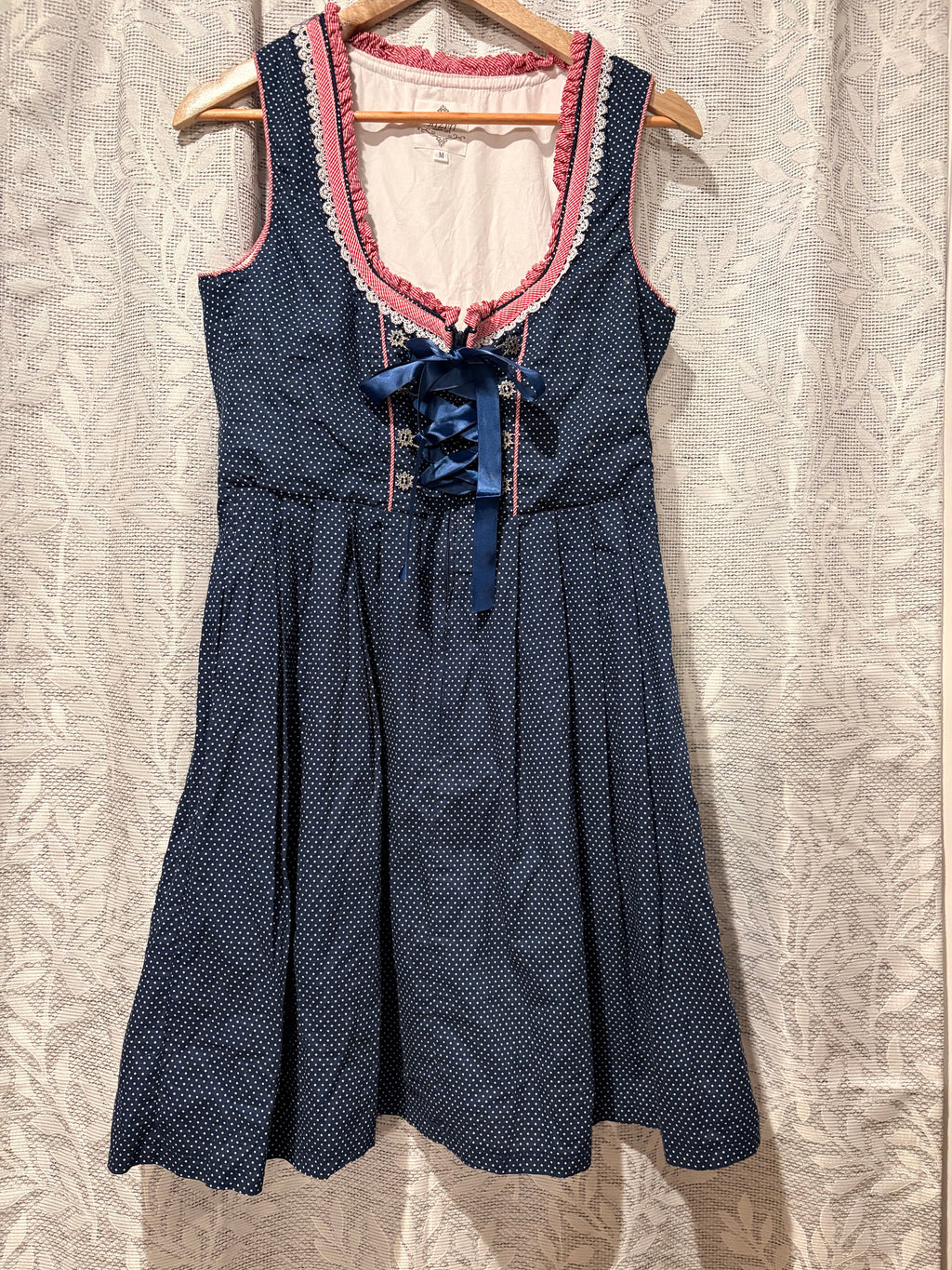 Vintage Hiziti German Dirndl Dress — Blue with White Polka Dots