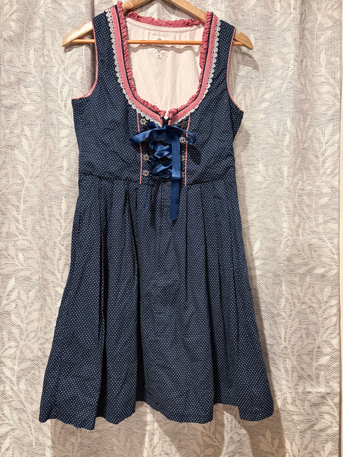 Vintage Hiziti German Dirndl Dress — Blue with White Polka Dots