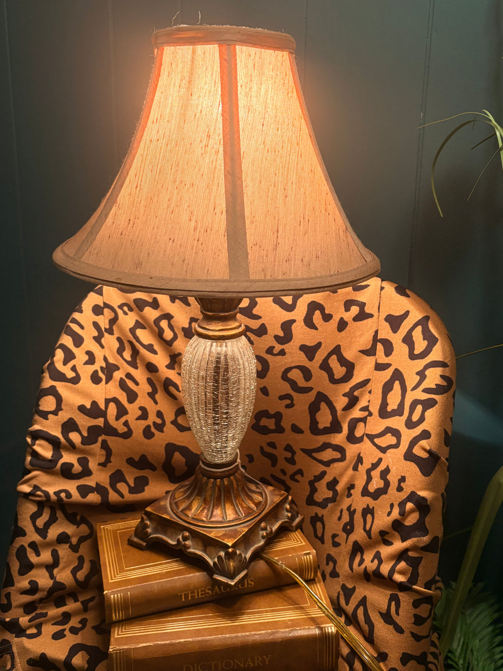 Crackled Ribbed Glass and Gold Lamp