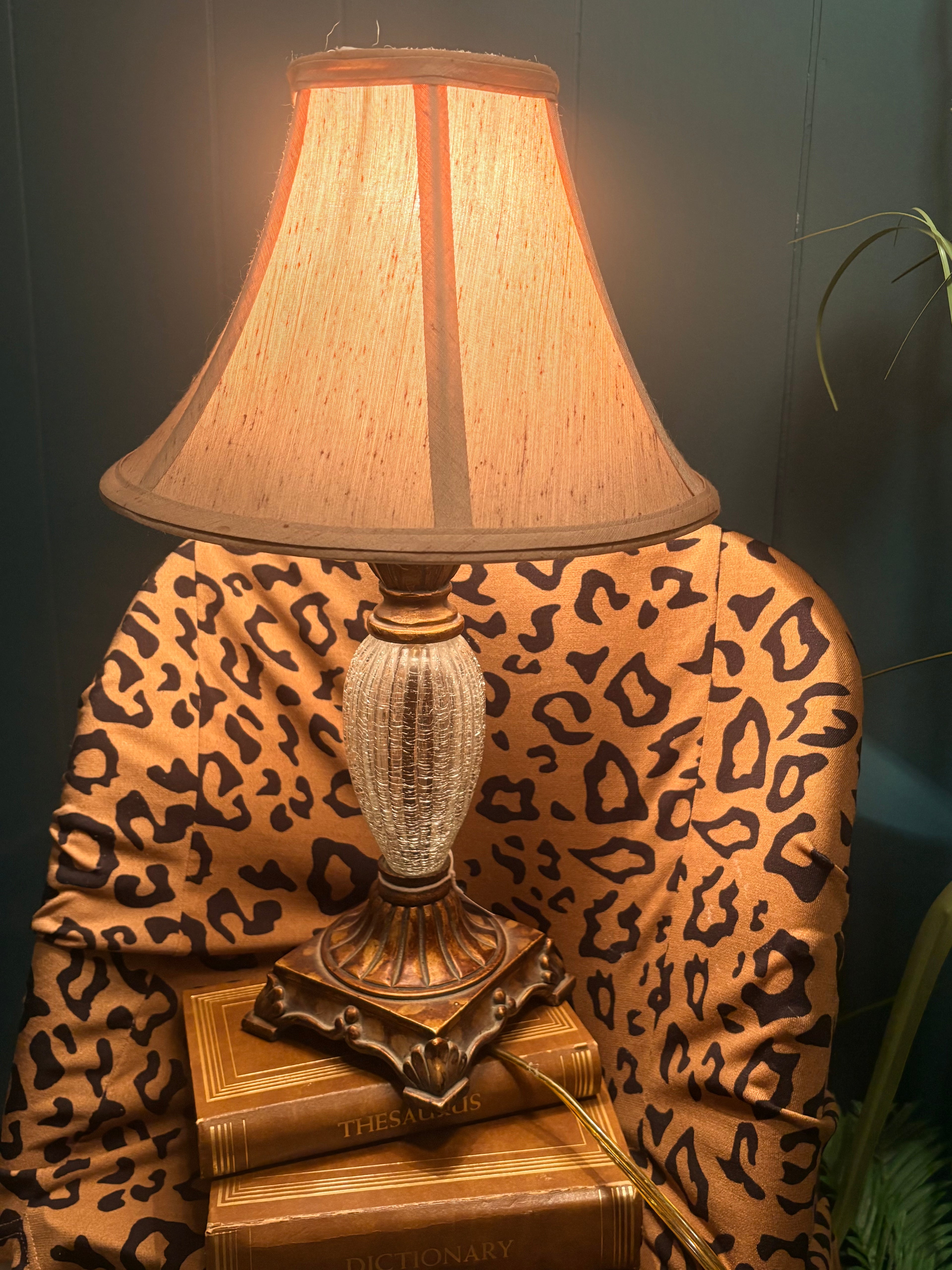 Crackled Ribbed Glass and Gold Lamp