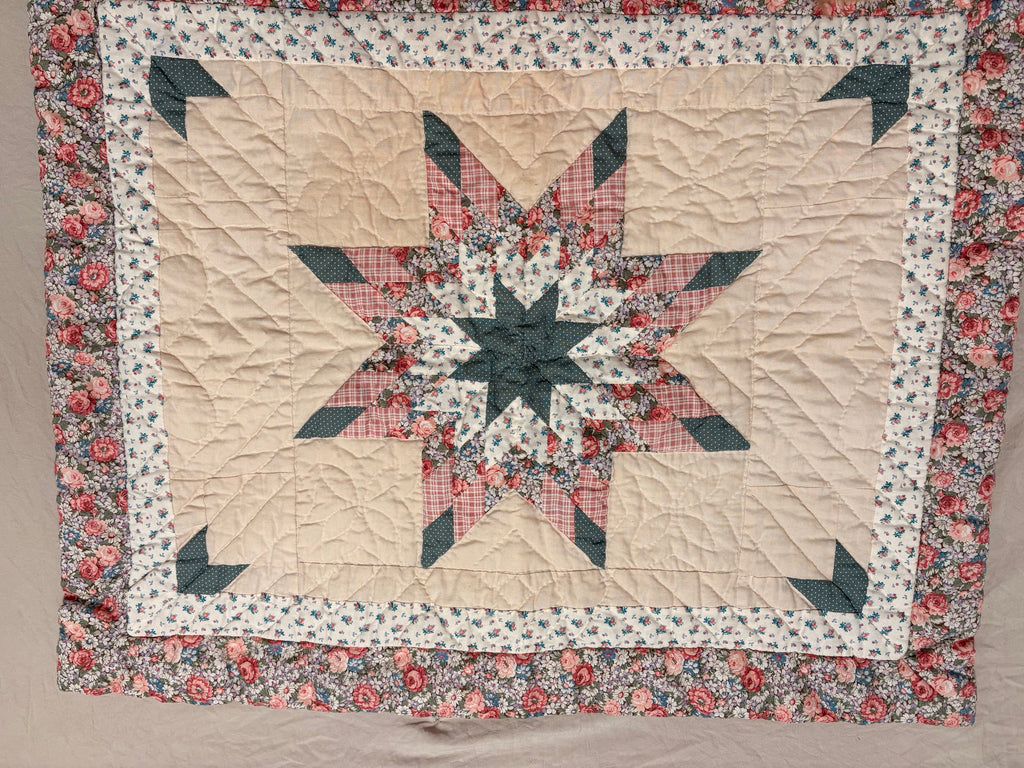 Vintage Quilted Pillow Sham — Sunburst Pattern
