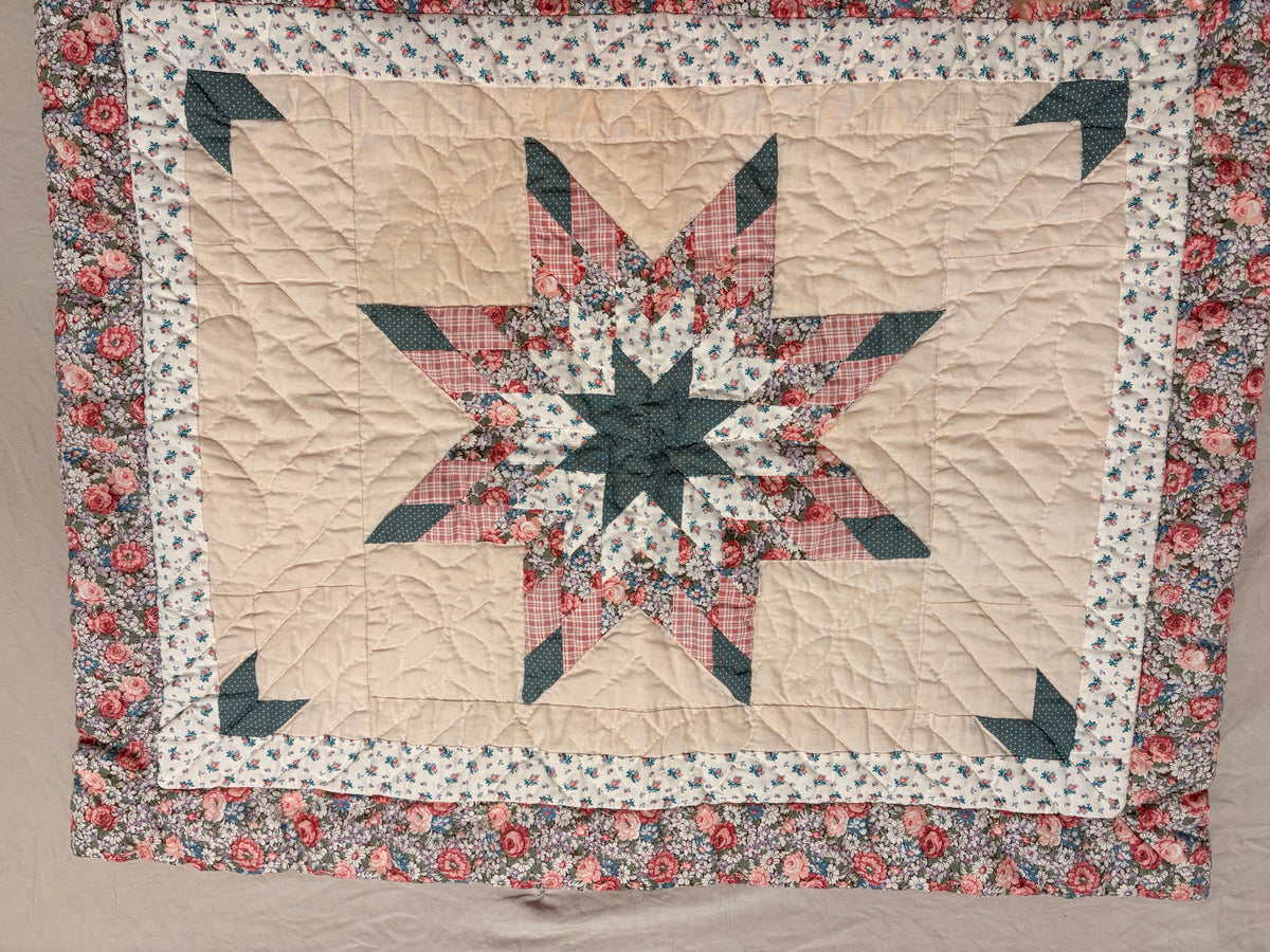 Vintage Quilted Pillow Sham — Sunburst Pattern