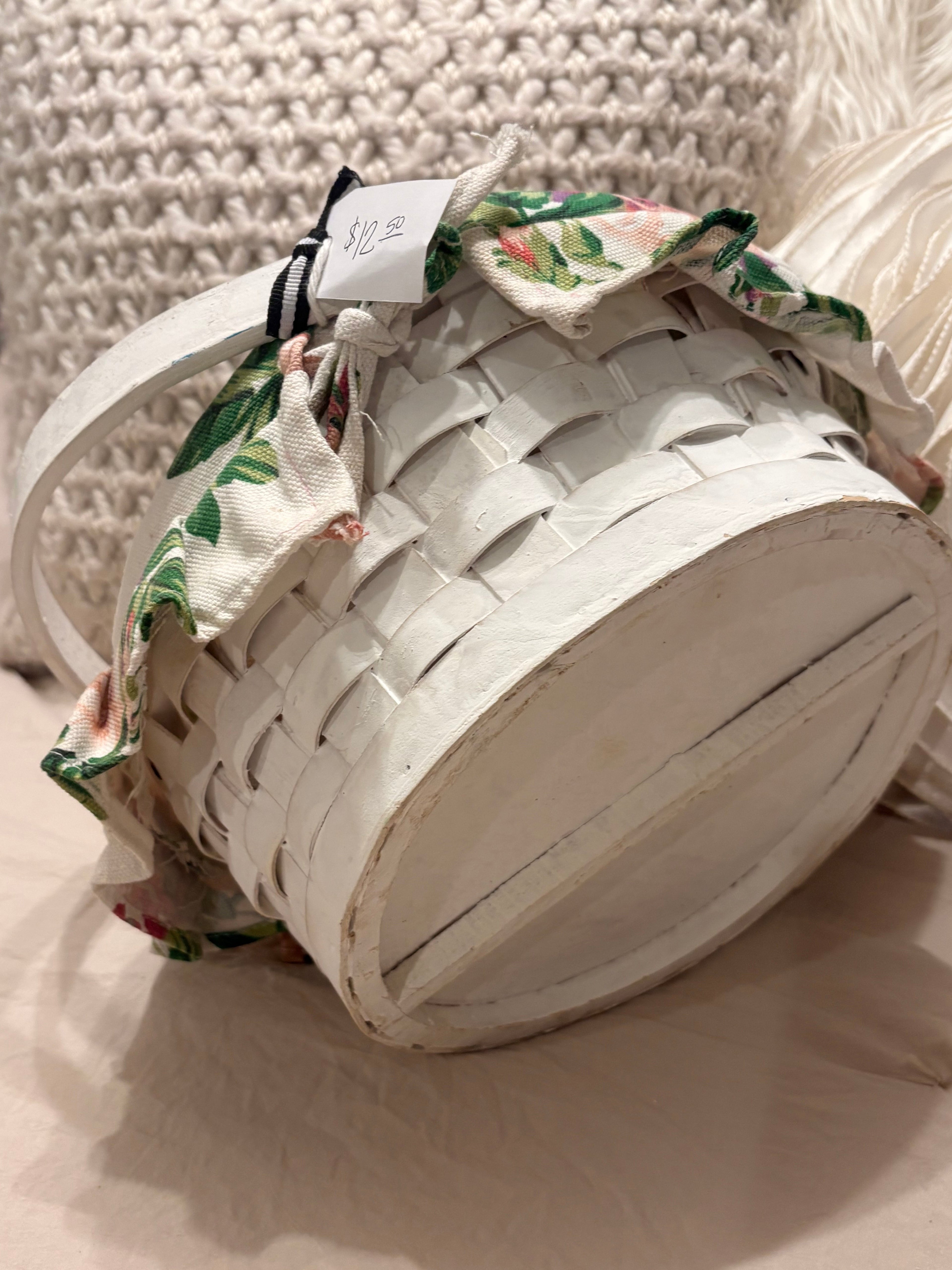 White Wooden Basket with Floral Liner