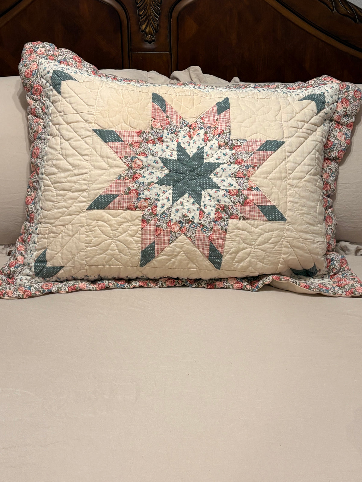Vintage Quilted Pillow Sham — Sunburst Pattern