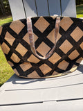 Mud Pie Jute Tote Bag with Diamond Pattern