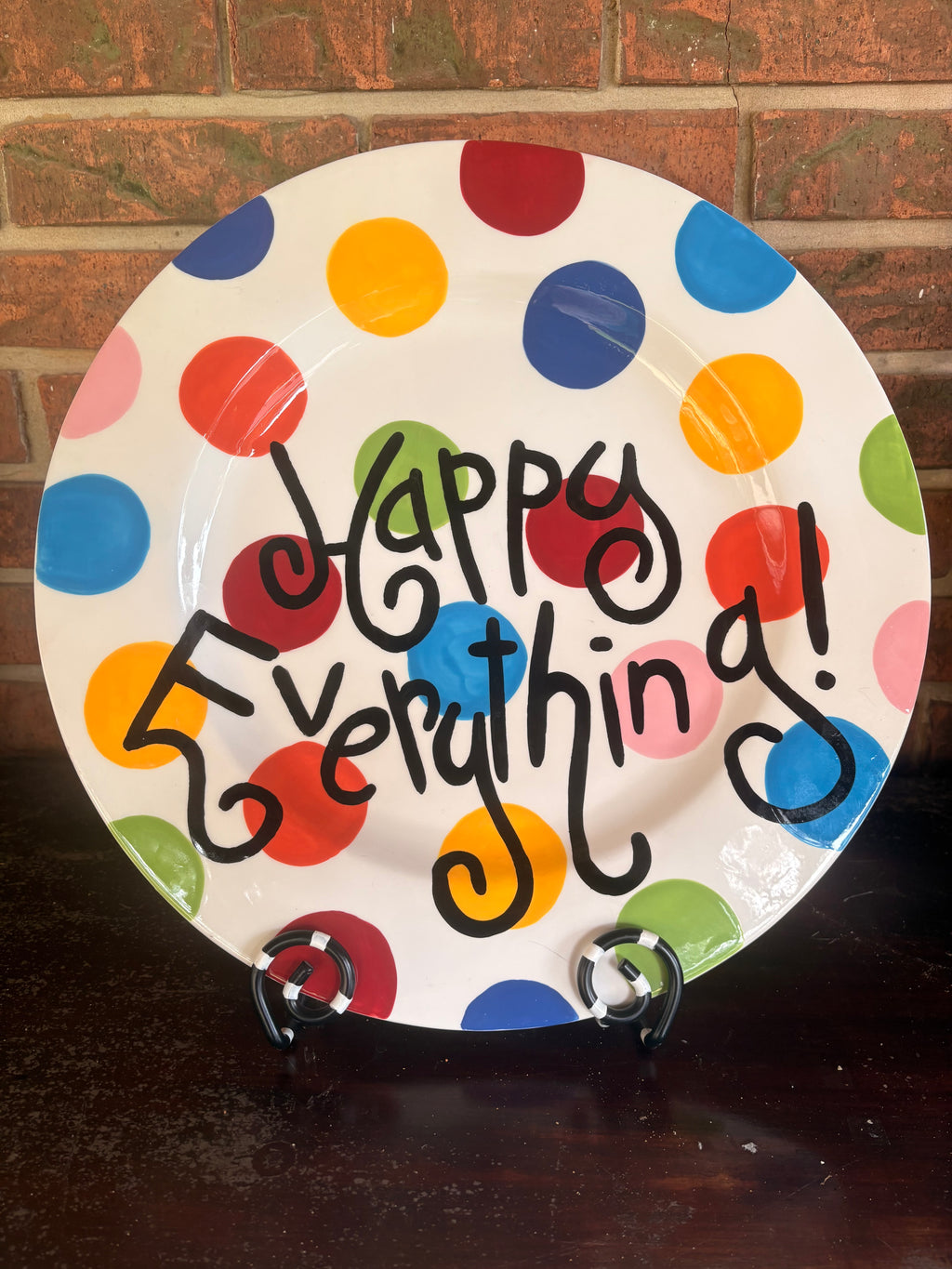 Happy Everything Dot Platter by Coton Colors with Stand
