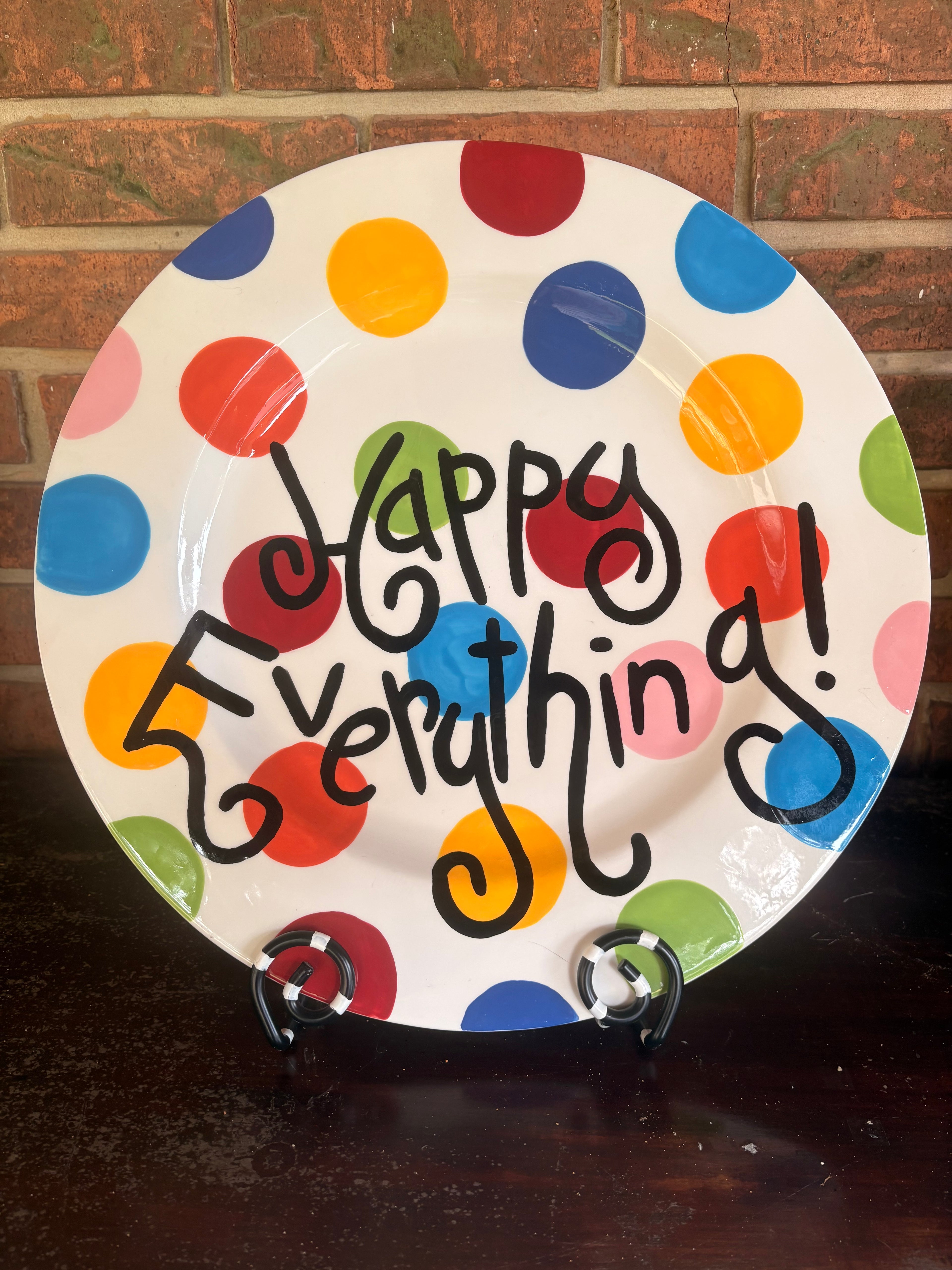 Happy Everything Dot Platter by Coton Colors with Stand