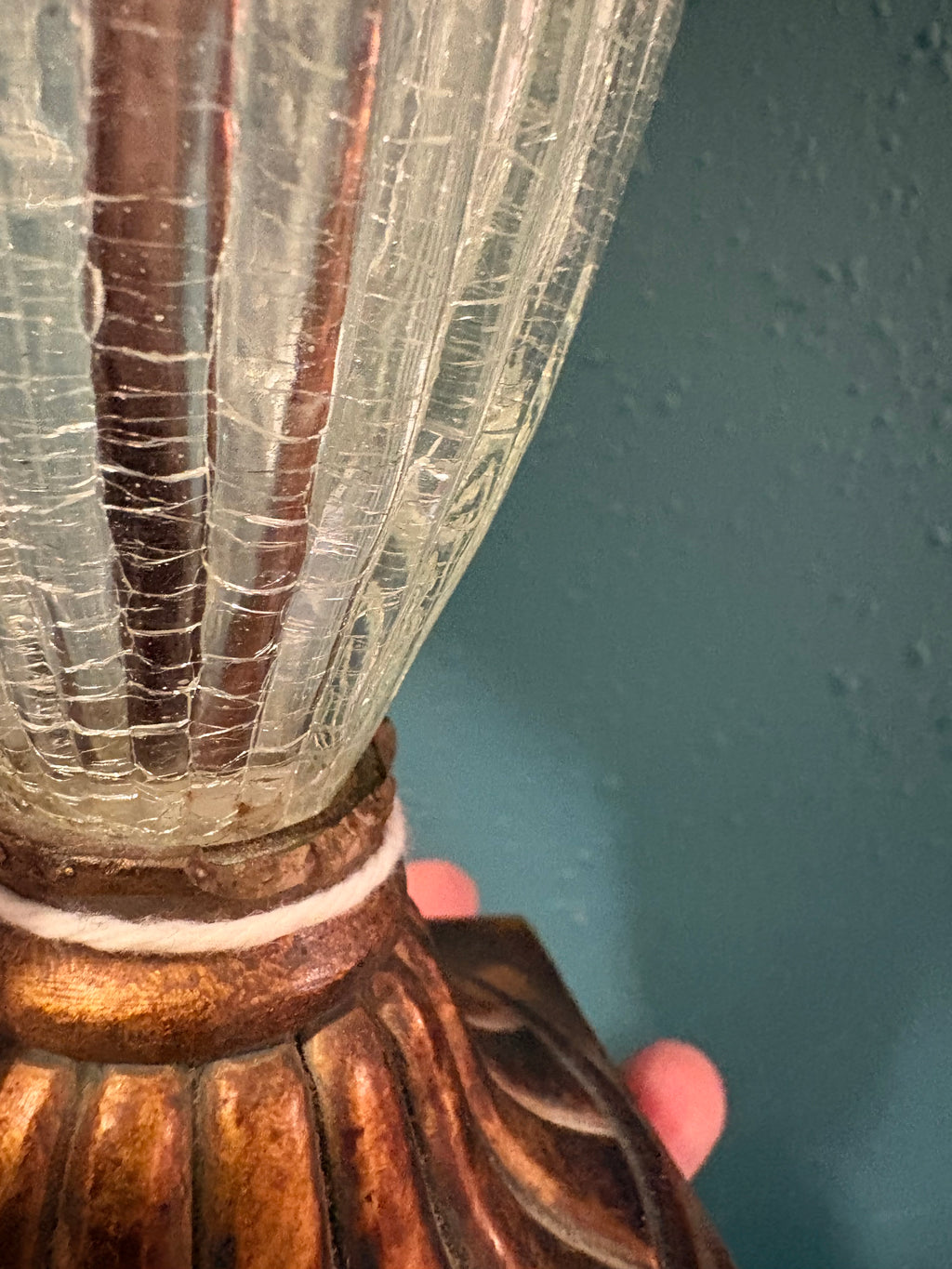 Crackled Ribbed Glass and Gold Lamp