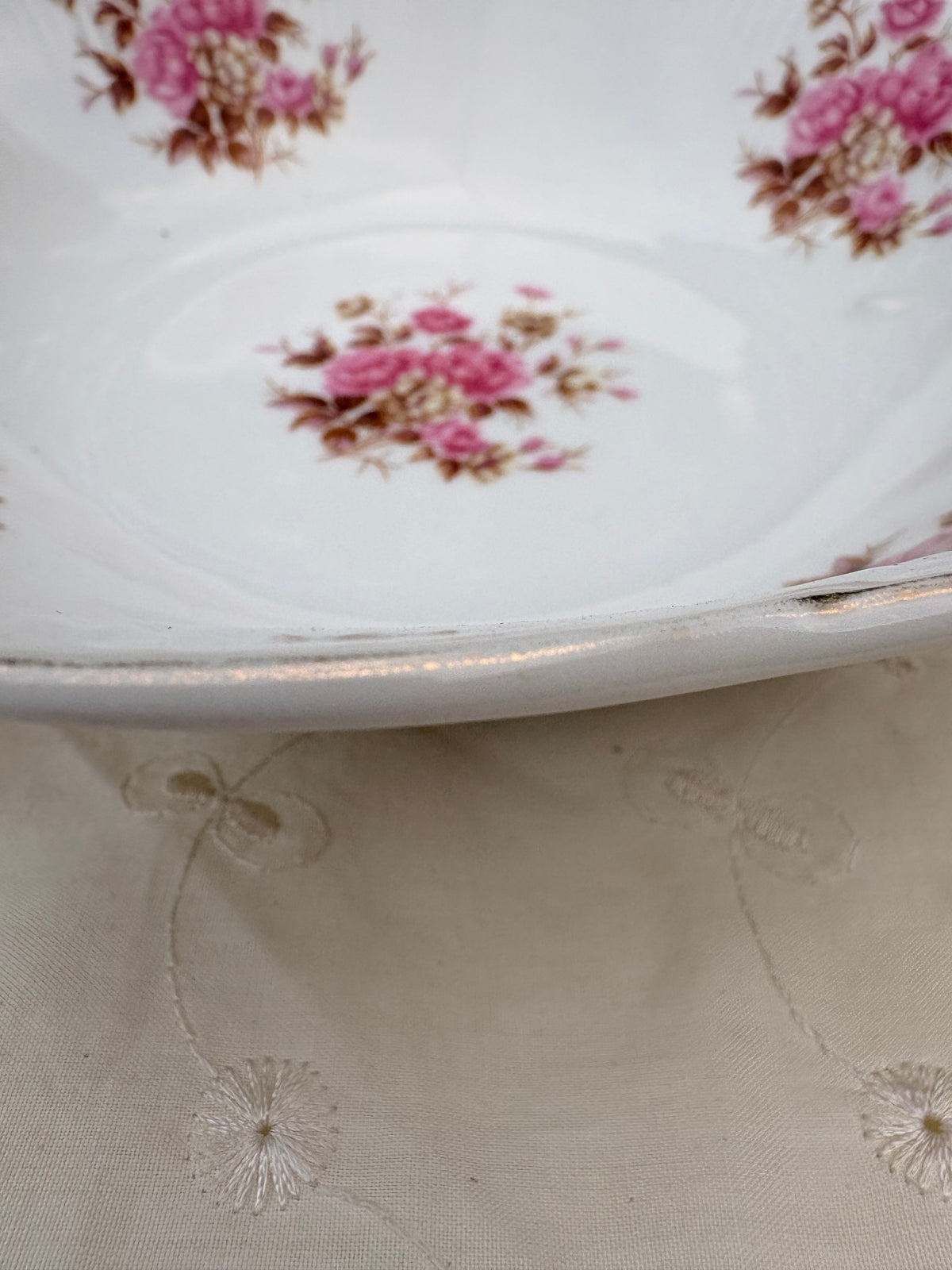 Vintage Porcelain Rose Pattern Serving Bowl