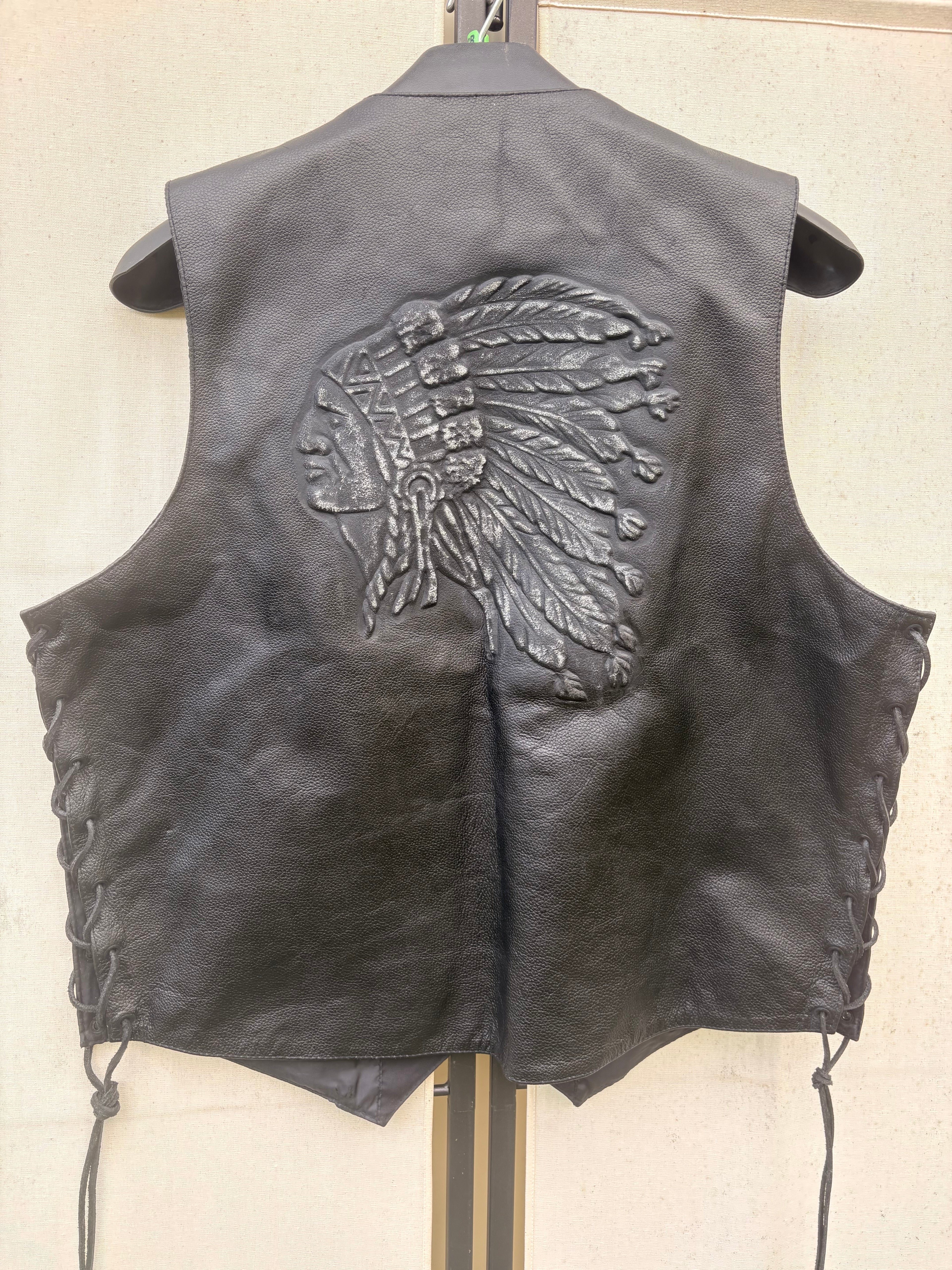 Leather 'Indian Head' Motorcycle Vest