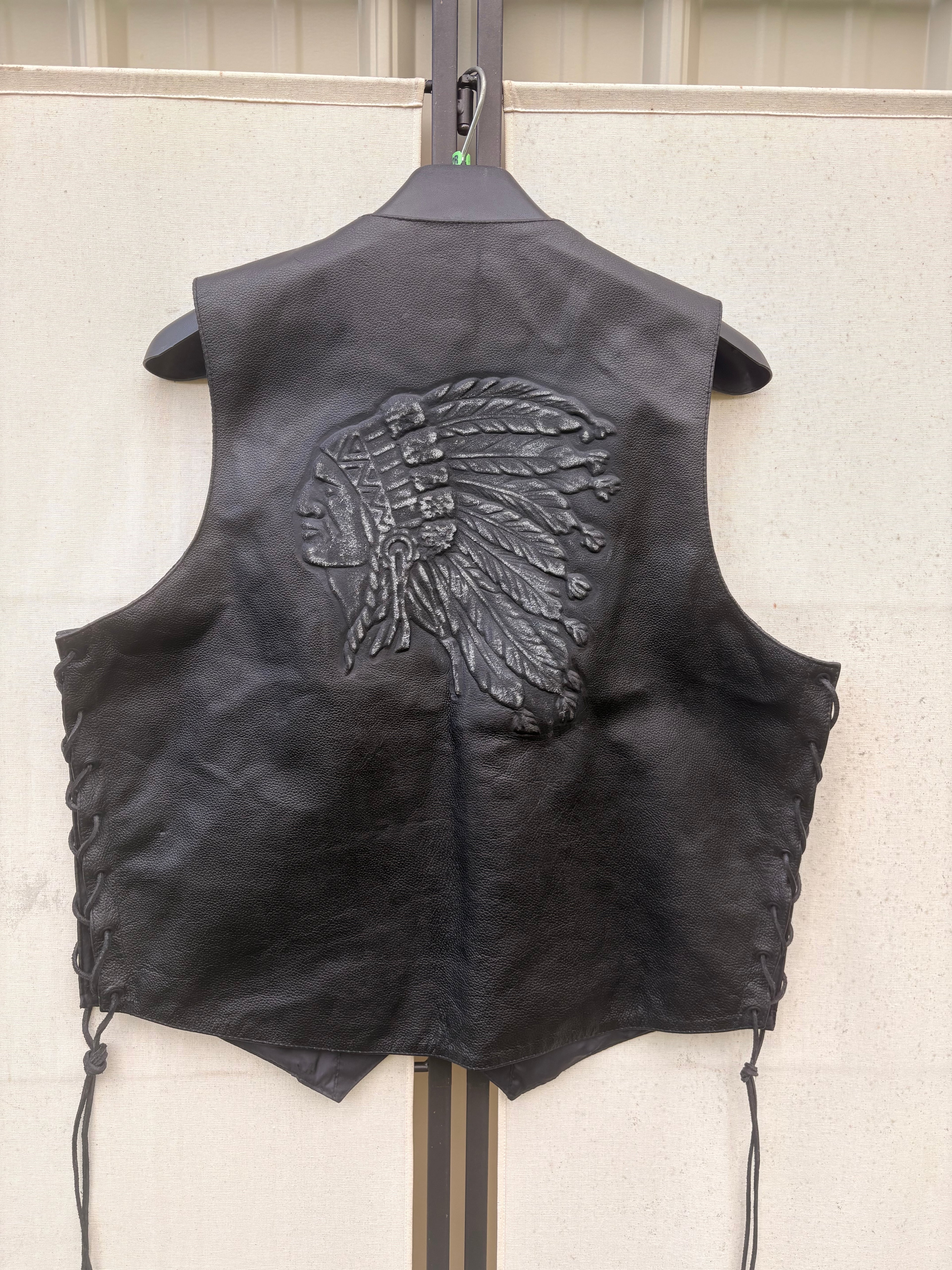 Leather 'Indian Head' Motorcycle Vest