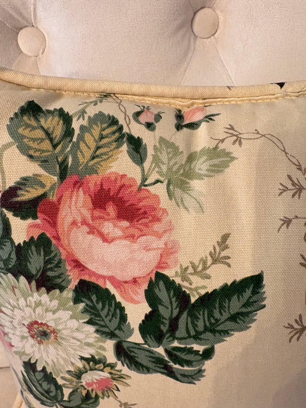 Vintage Pink Florals & Cream Throw Pillow
