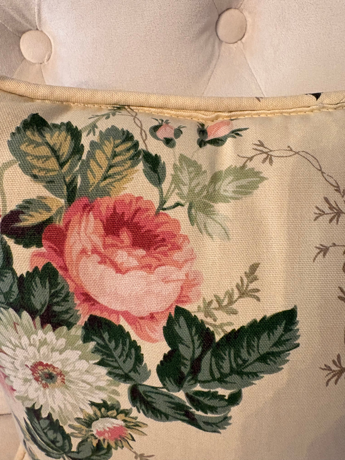 Vintage Pink Florals & Cream Throw Pillow