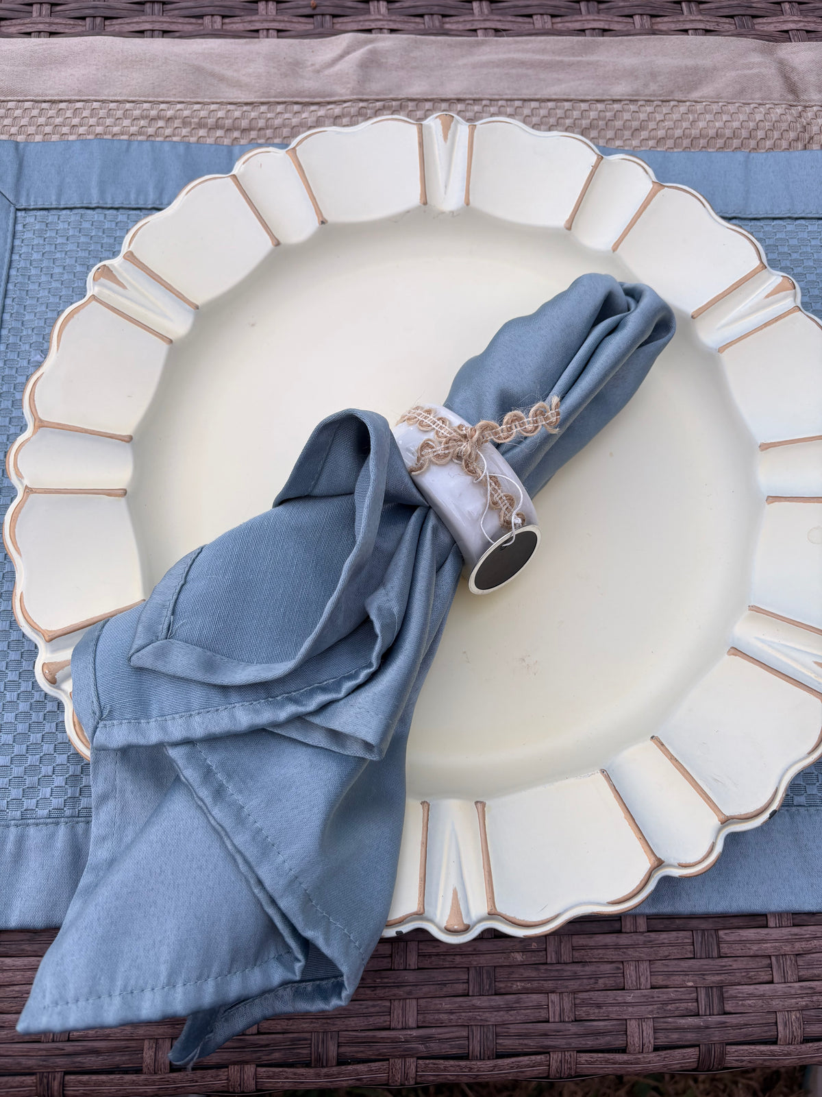 Pier 1 Cream and Gold Scalloped Charger Plates, Set of 2