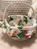 White Wooden Basket with Floral Liner