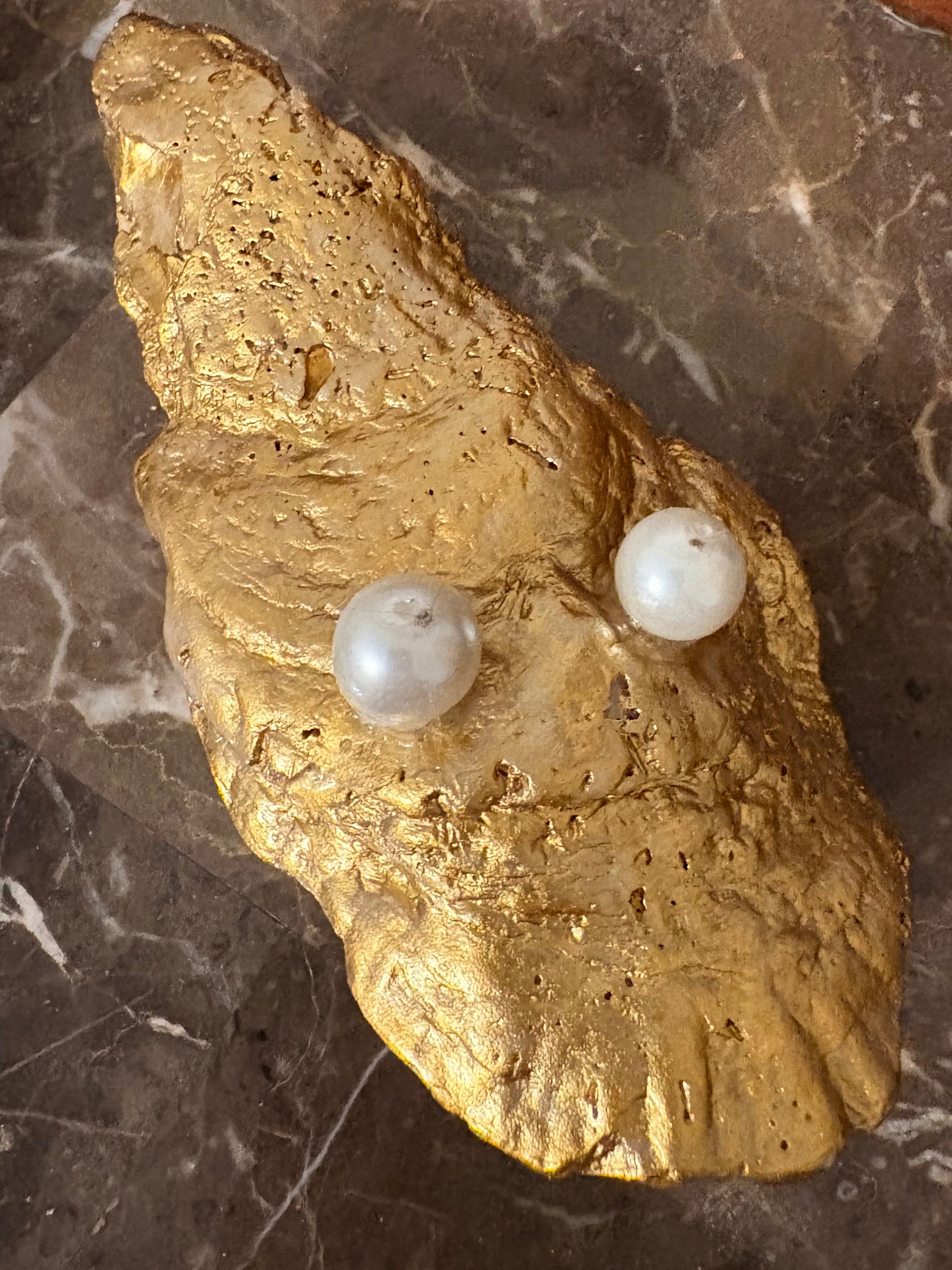 Gold Gilded & Pearl Oyster Shell Jewelry Holder