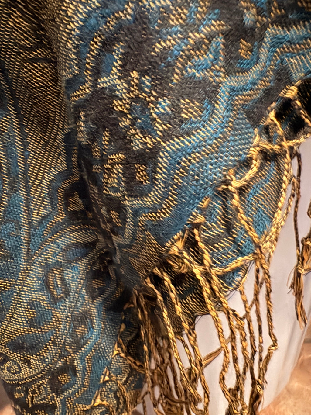Peacock Blue and Paisley Scarf