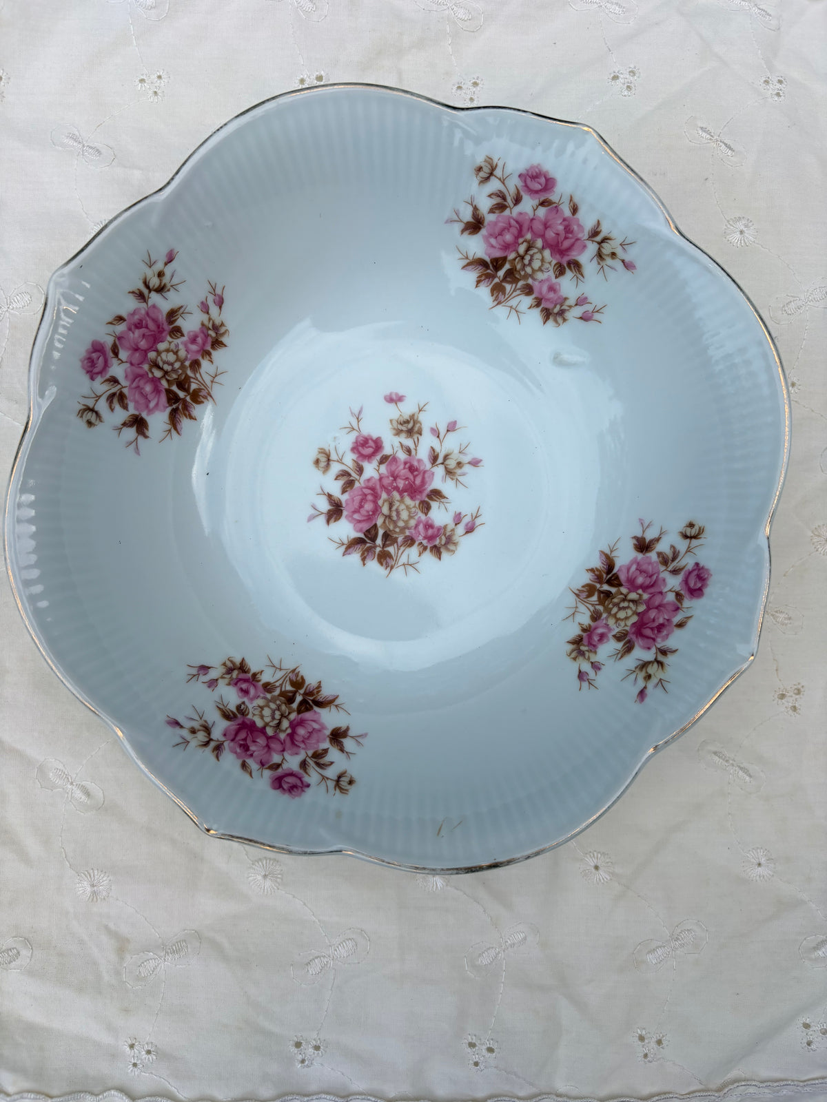 Vintage Porcelain Rose Pattern Serving Bowl