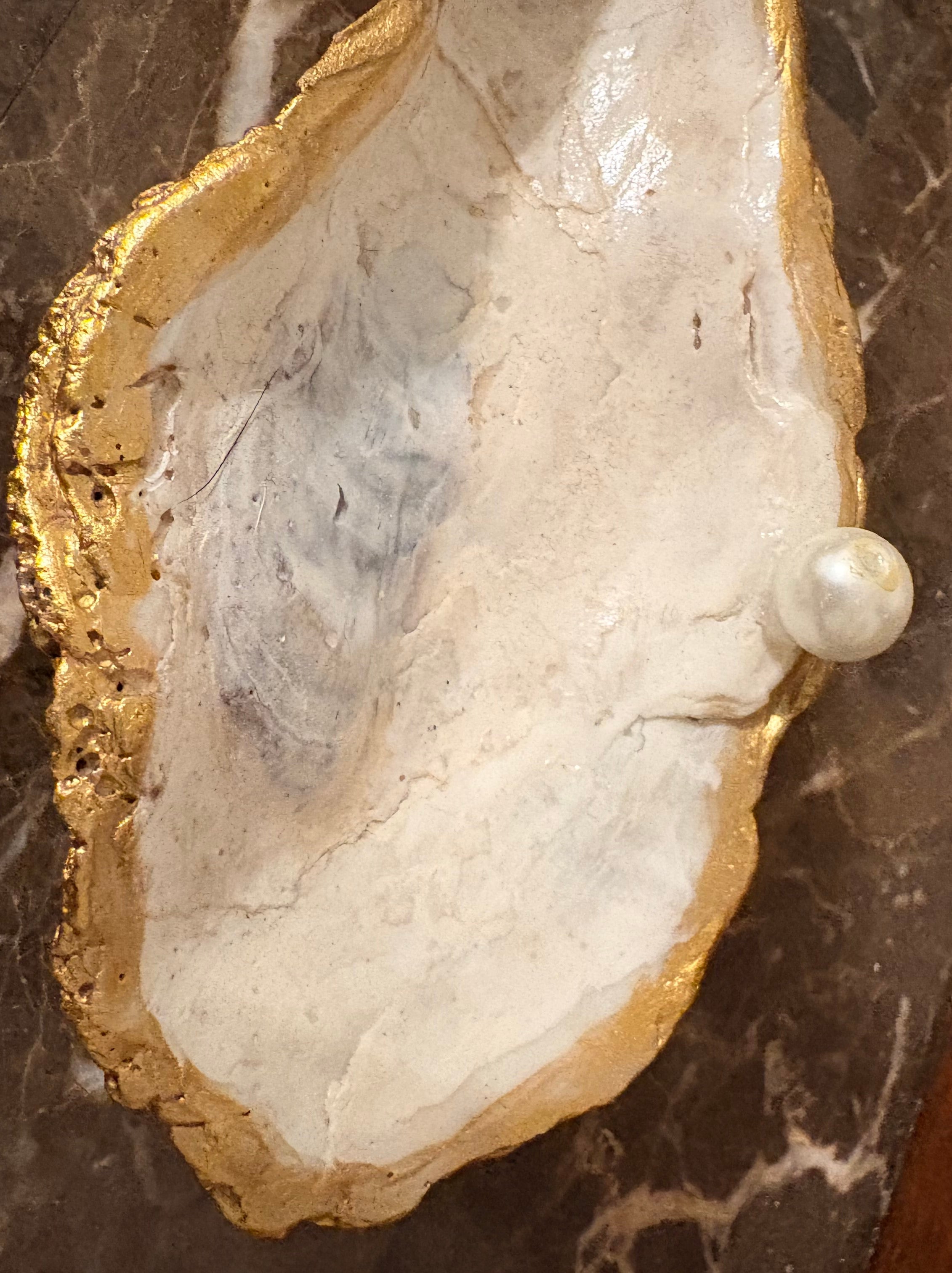 Gold Gilded & Pearl Oyster Shell Jewelry Holder