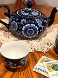 Pier 1 Mandarin Tea Set — Dark Blue & White Floral