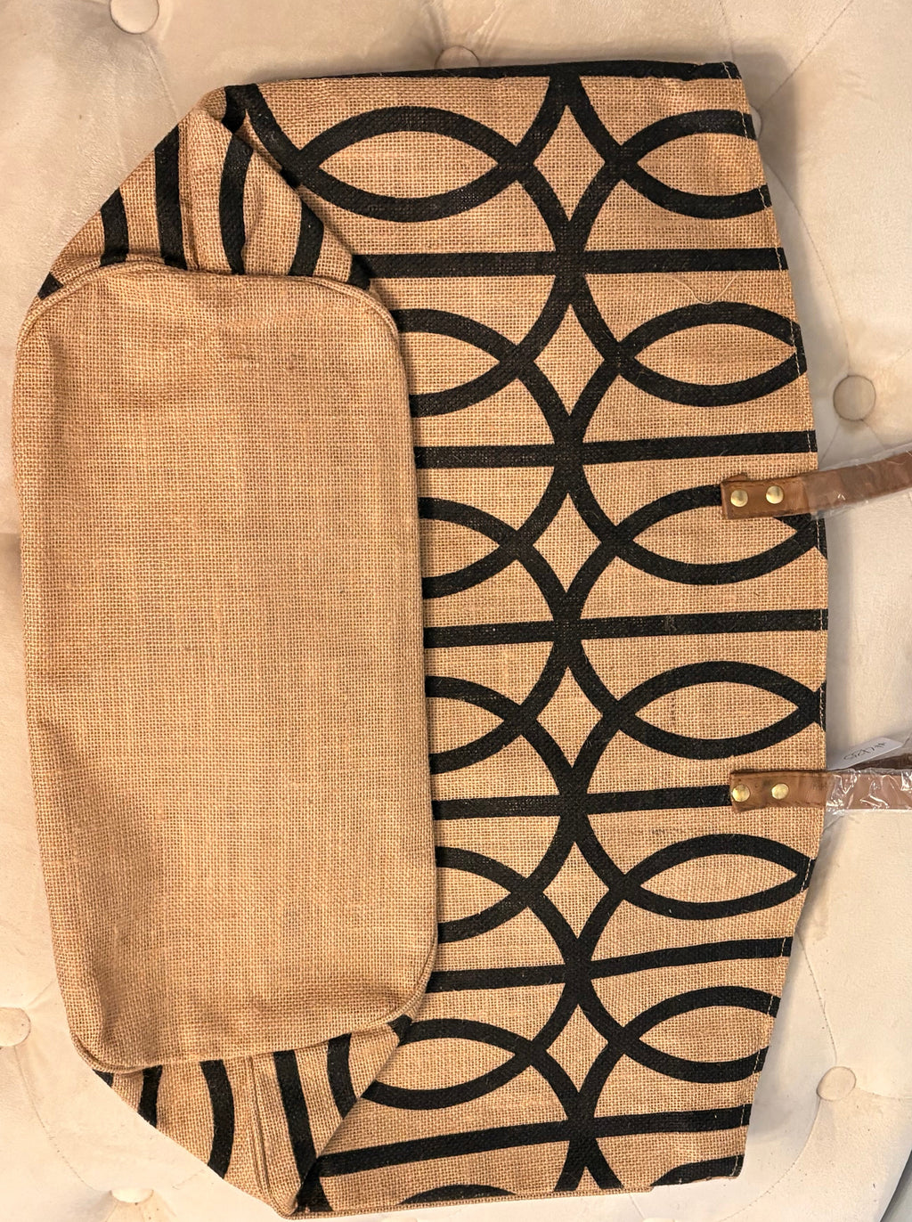 Mud Pie Jute Black Lattice Tote Bag