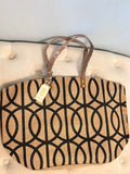 Mud Pie Jute Black Lattice Tote Bag