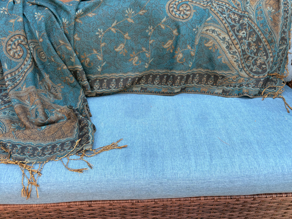 Peacock Blue and Paisley Scarf