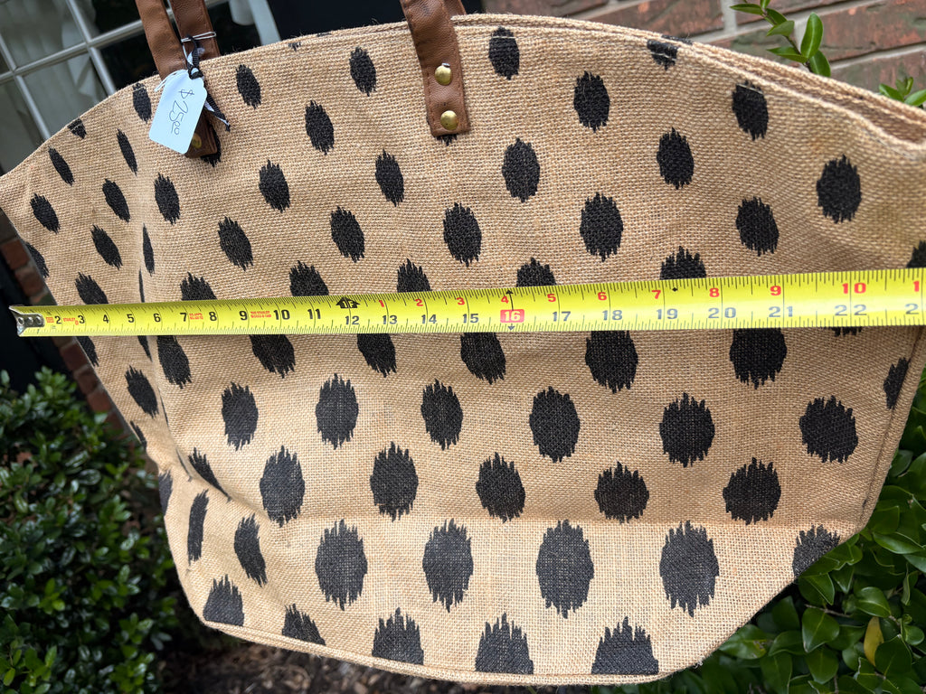 Mud Pie Ikat Polka Dot Burlap Tote Bag