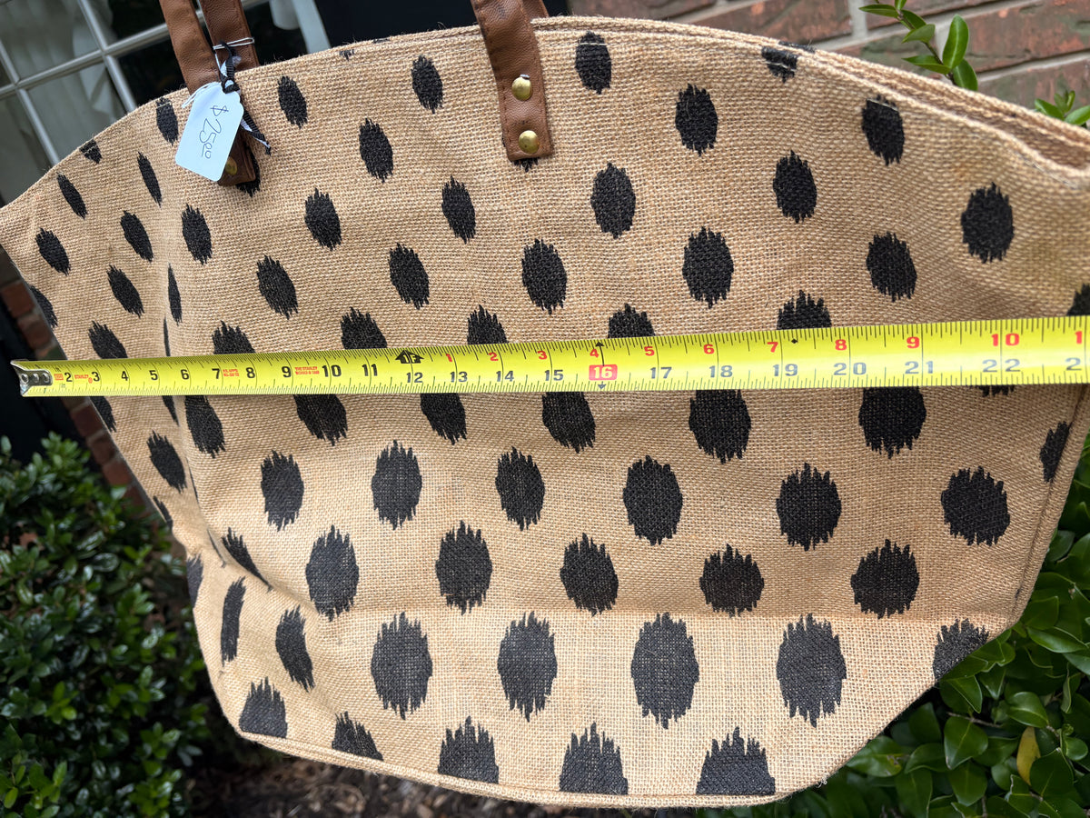 Mud Pie Ikat Polka Dot Burlap Tote Bag