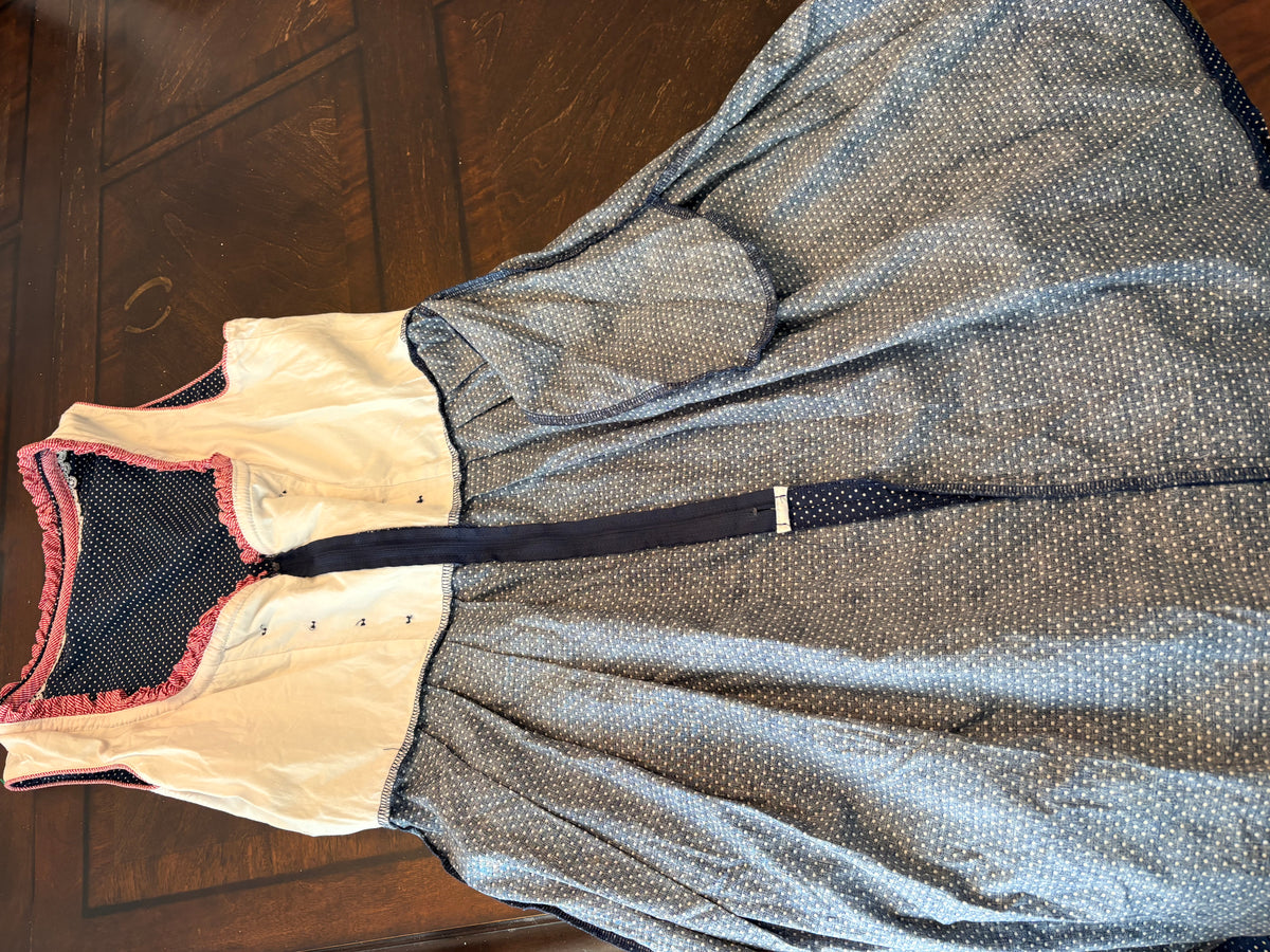 Vintage Hiziti German Dirndl Dress — Blue with White Polka Dots